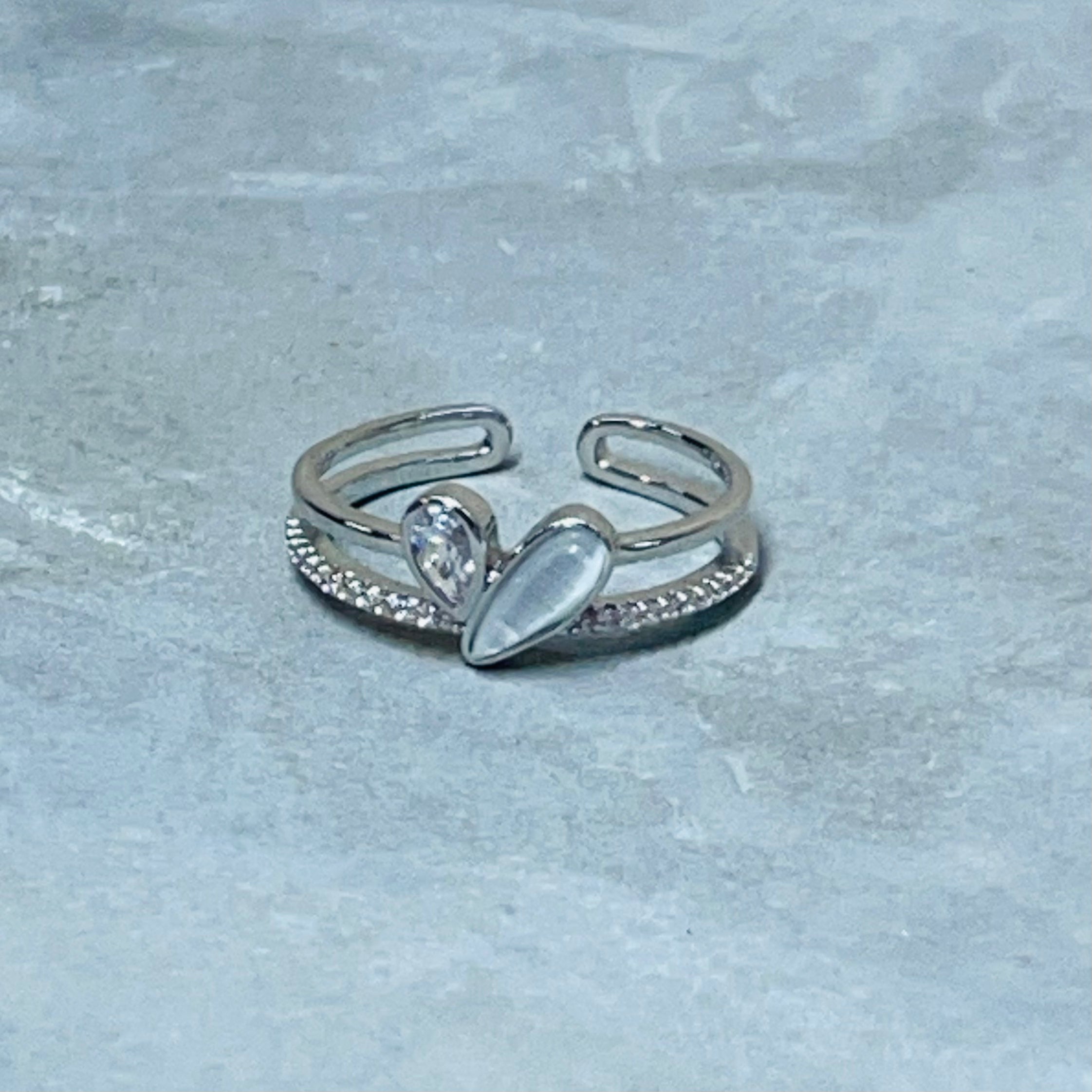 Heart Adjustable Ring with Stones, Charming and Cute