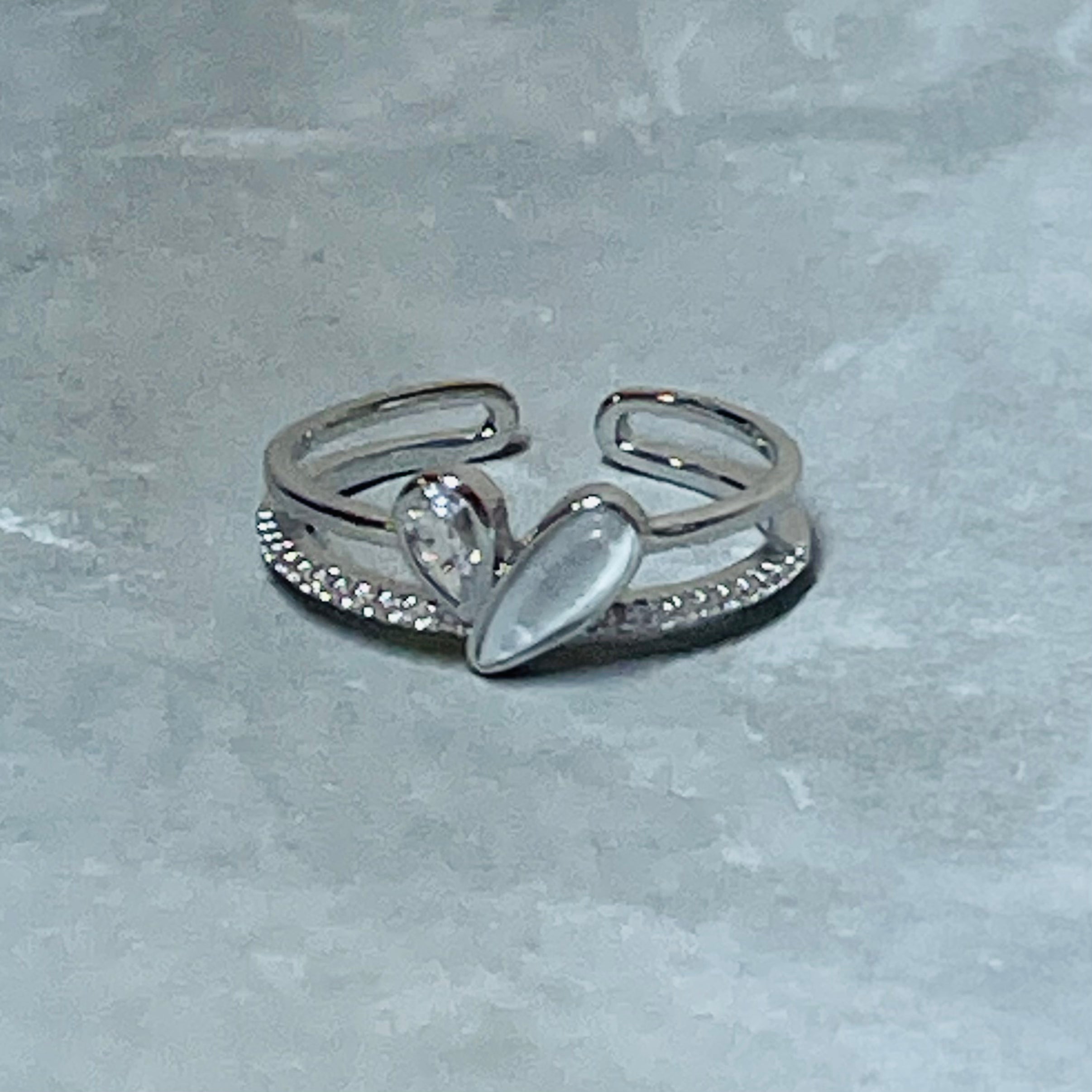 Heart Adjustable Ring with Stones, Charming and Cute