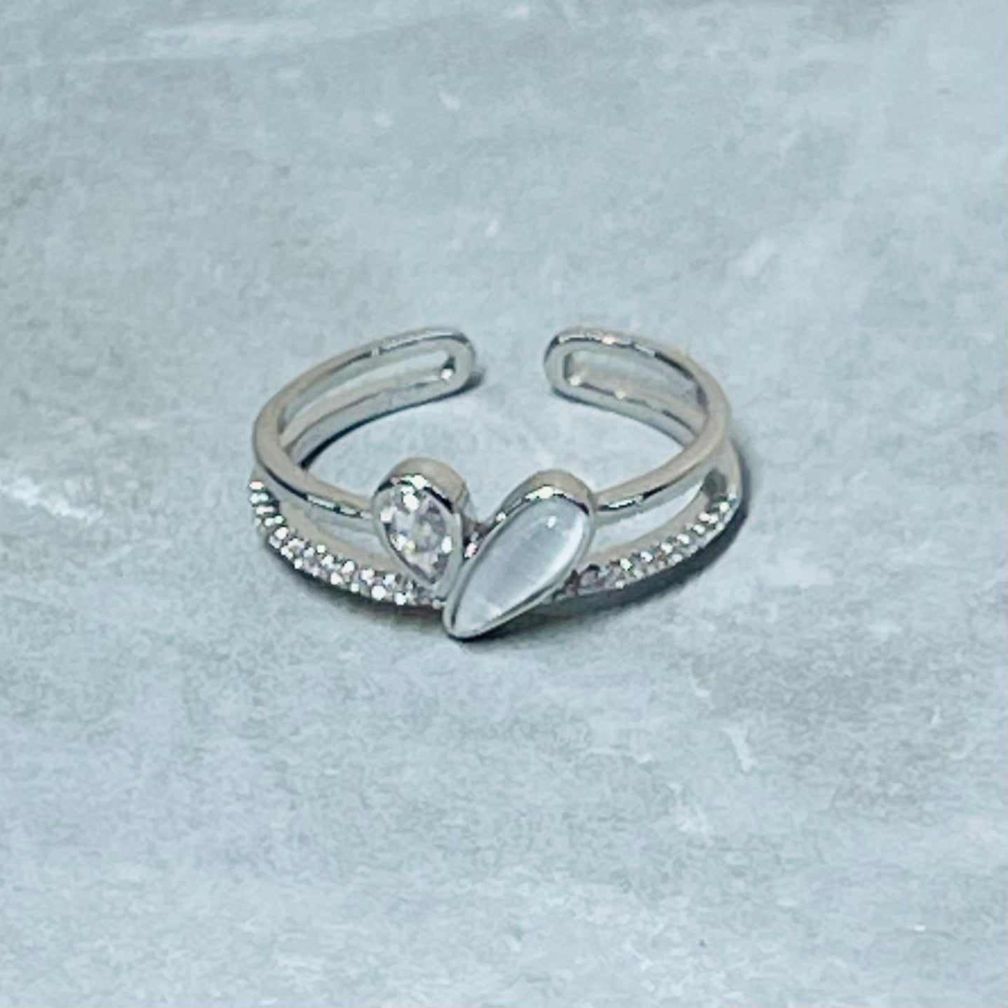 Heart Adjustable Ring with Stones, Charming and Cute