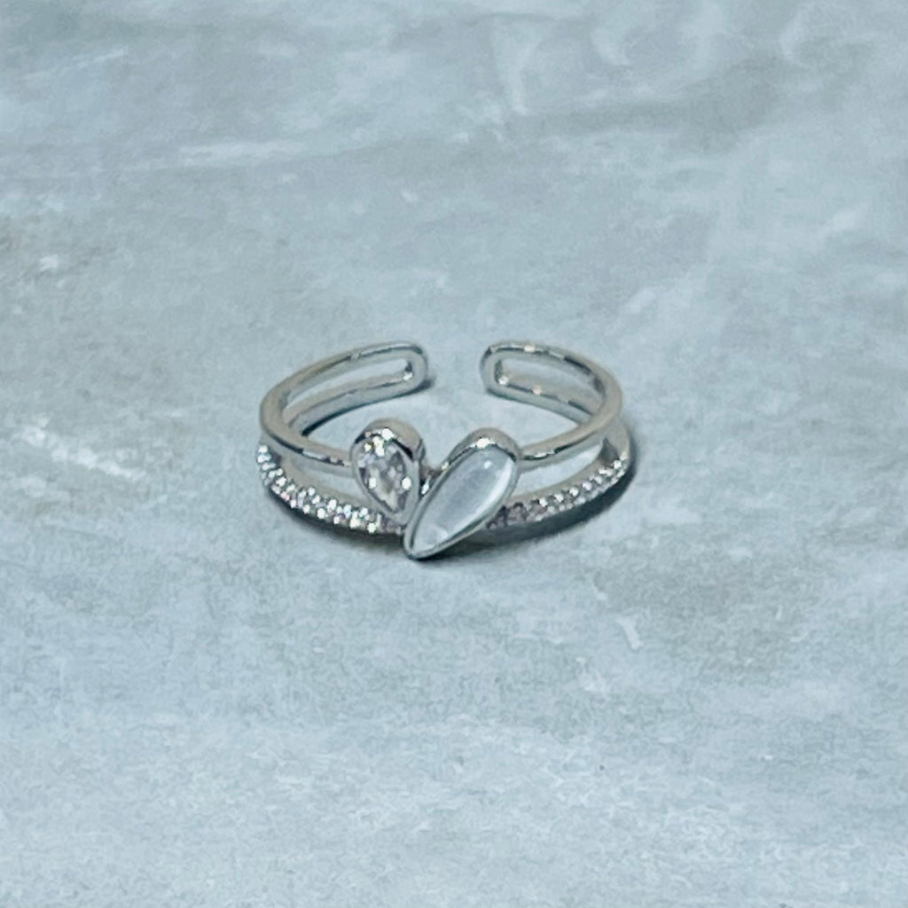 Heart Adjustable Ring with Stones, Charming and Cute