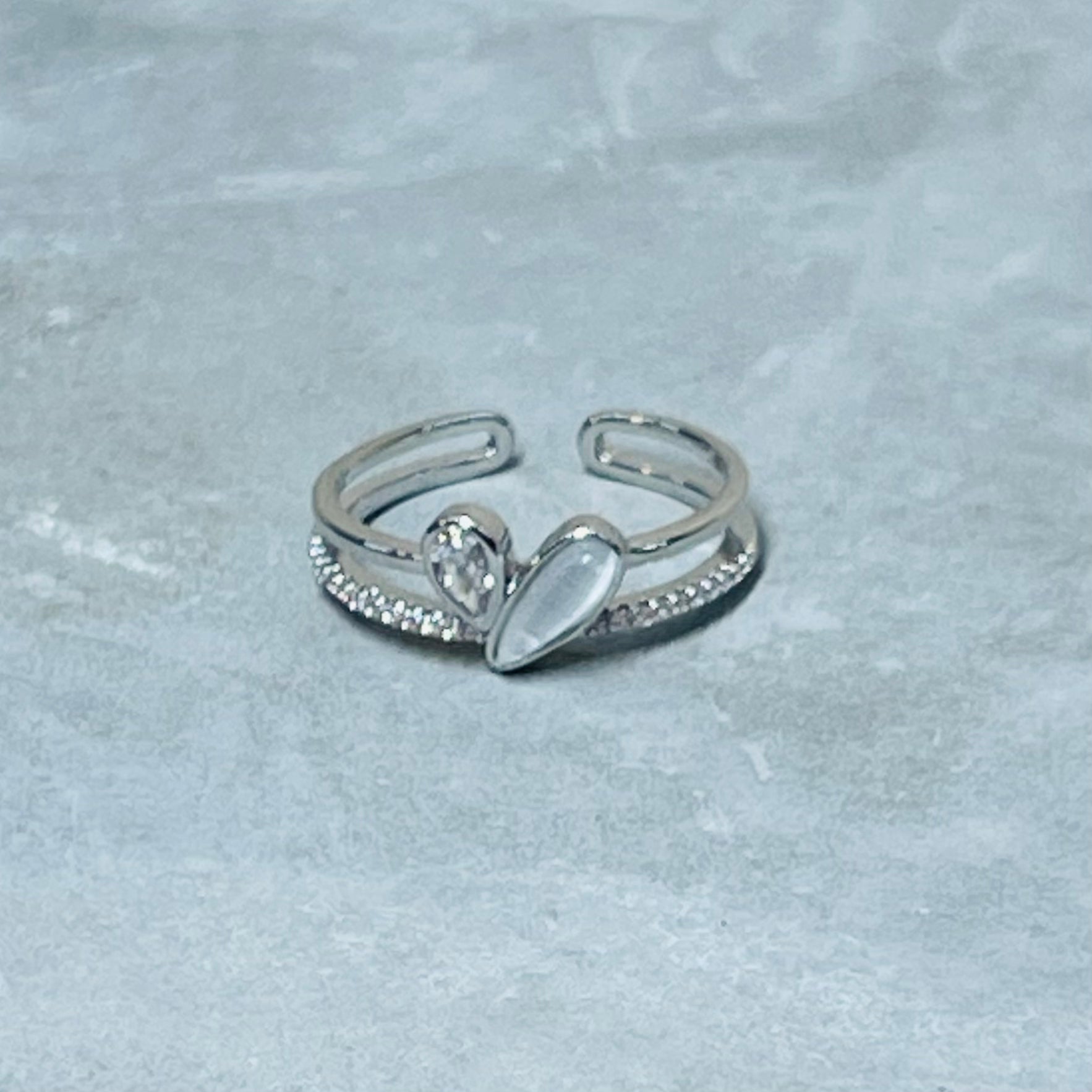 Heart Adjustable Ring with Stones, Charming and Cute