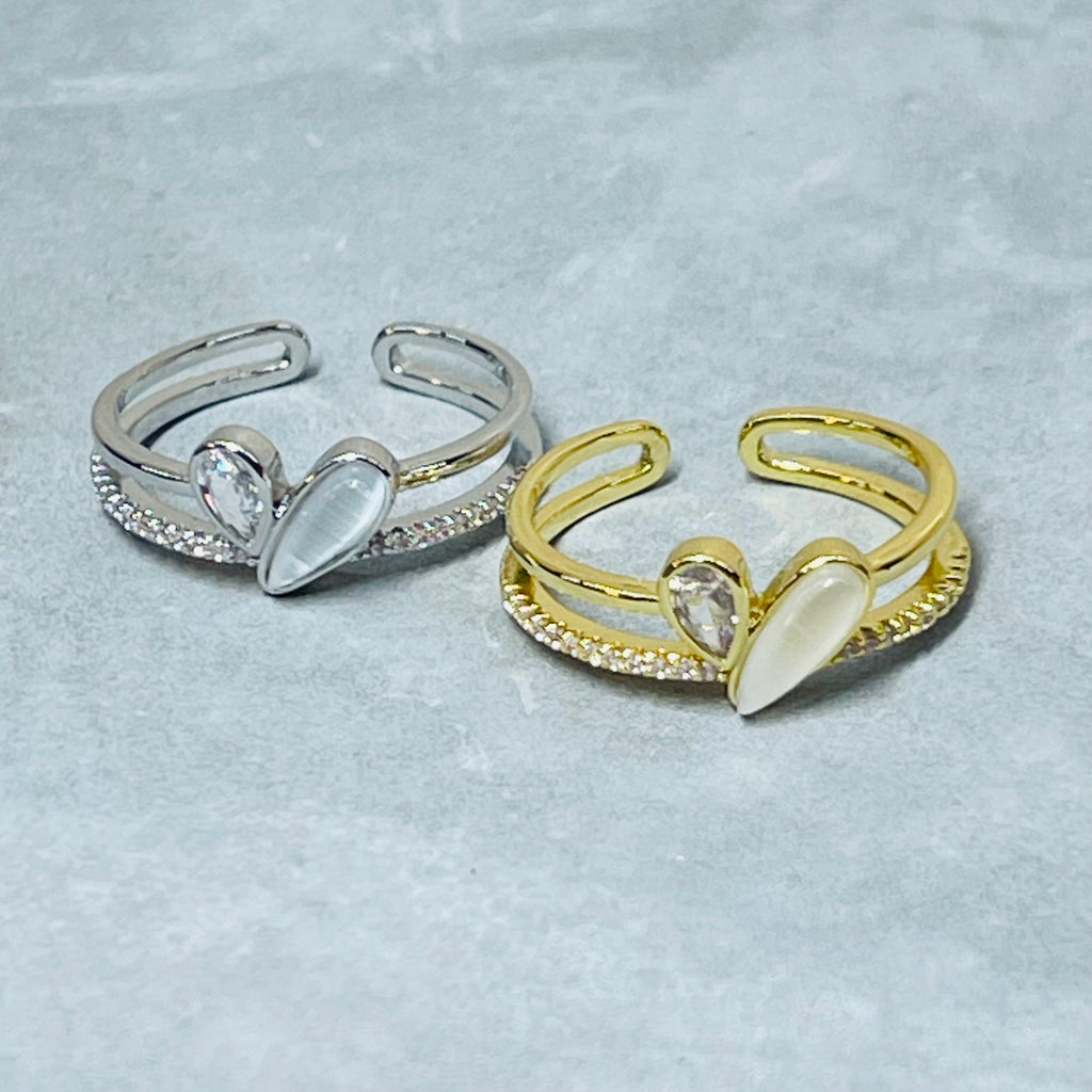 Heart Adjustable Ring with Stones, Charming and Cute