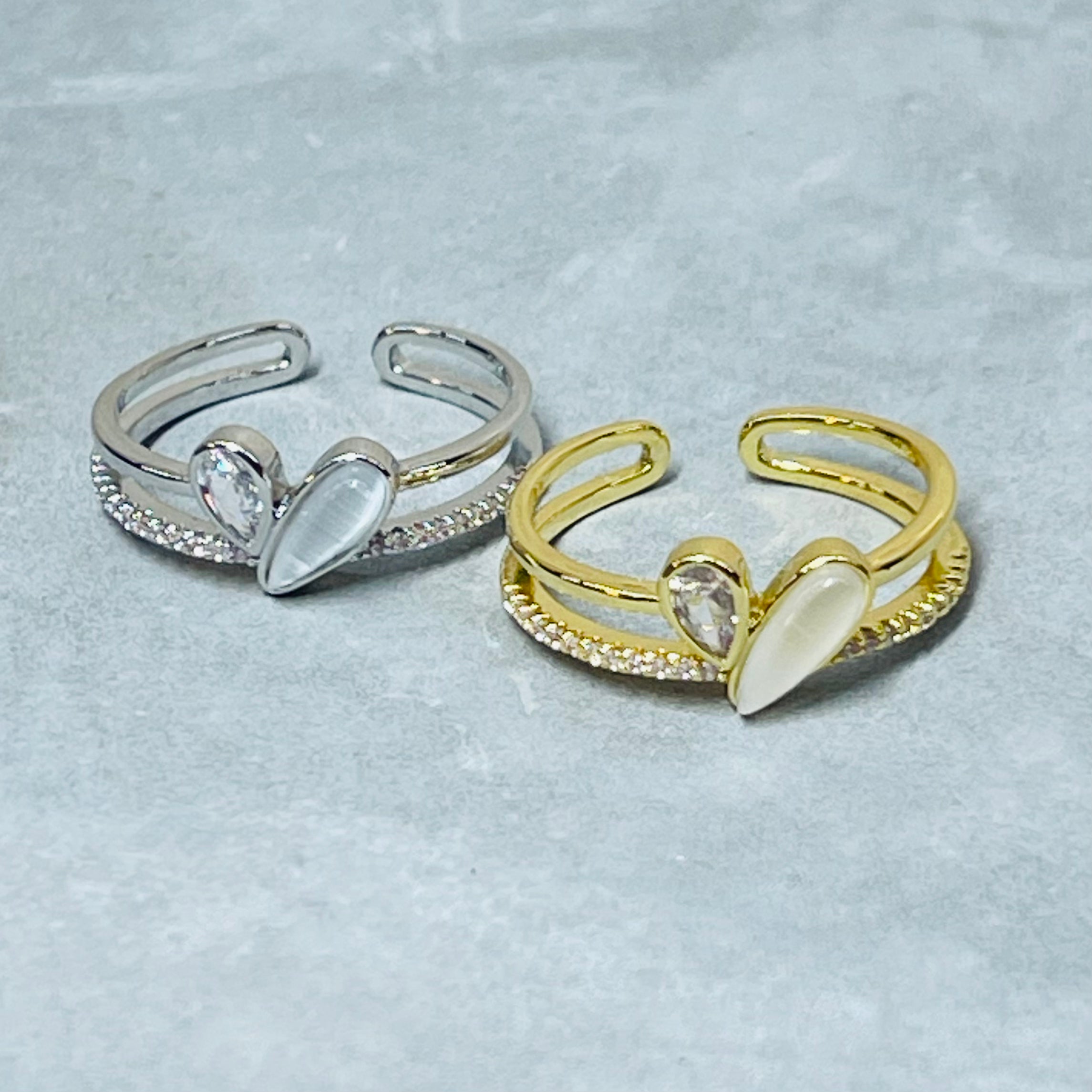 Heart Adjustable Ring with Stones, Charming and Cute