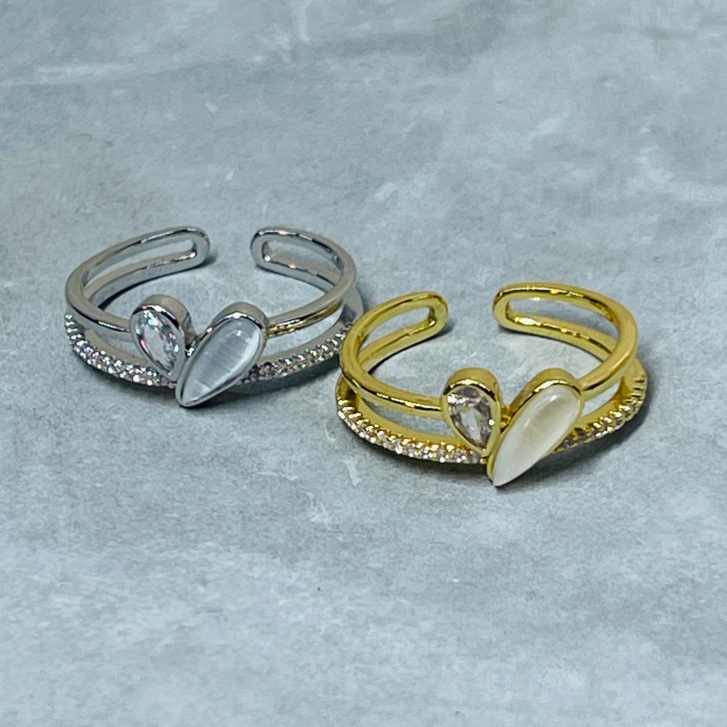 Heart Adjustable Ring with Stones, Charming and Cute