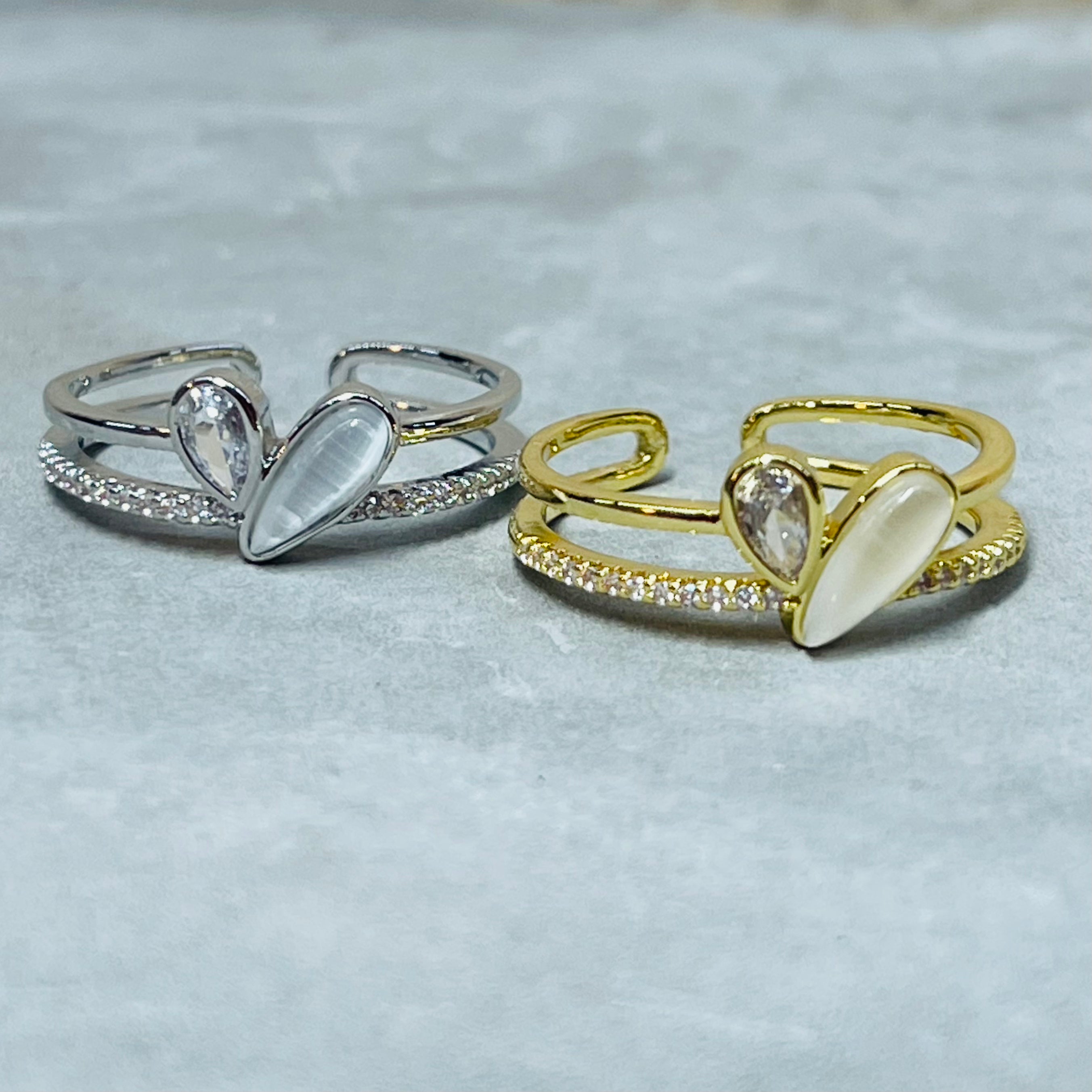 Heart Adjustable Ring with Stones, Charming and Cute