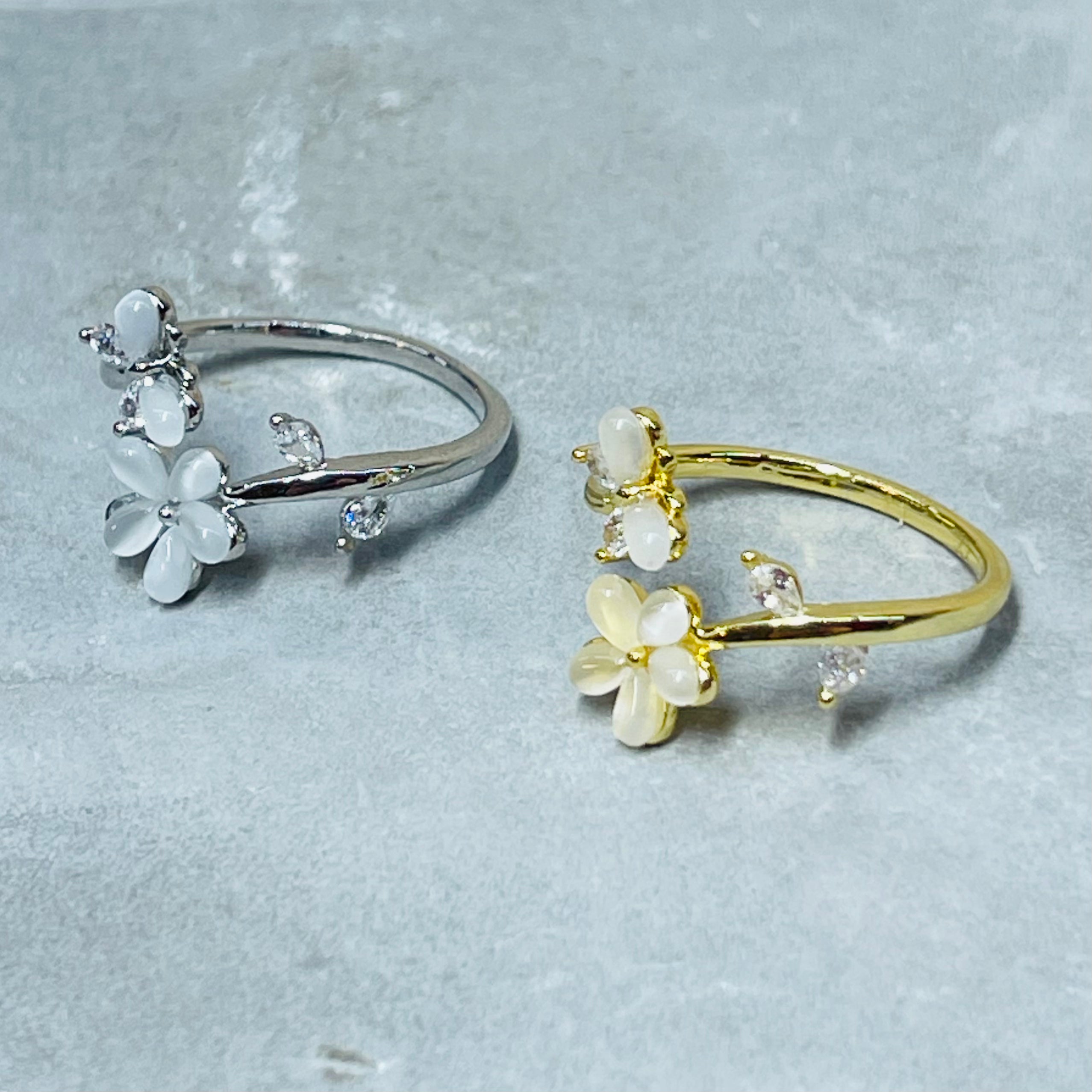 Flower and Butterfly Sparkling Gemstone Adjustable Ring Gift