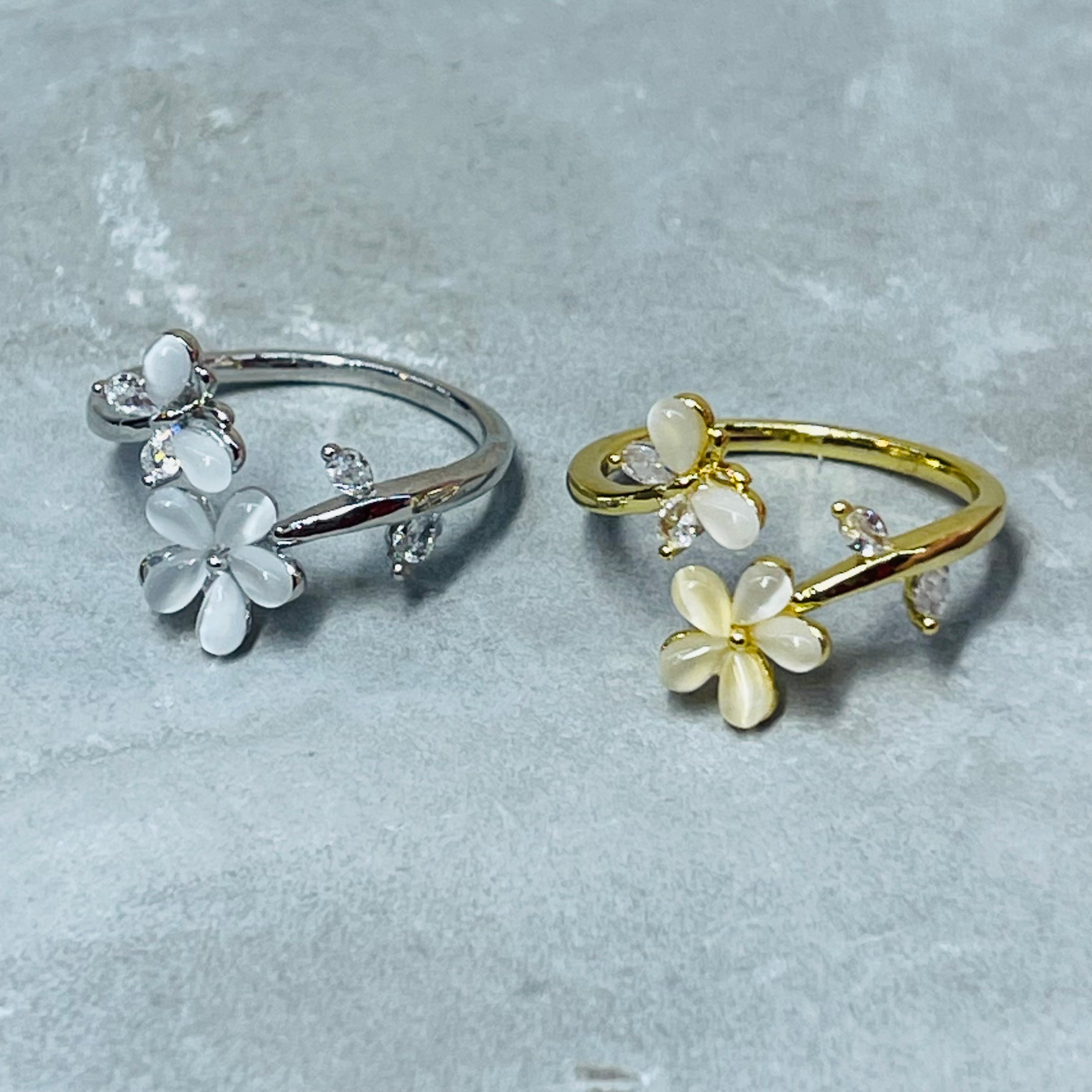 Flower and Butterfly Sparkling Gemstone Adjustable Ring Gift