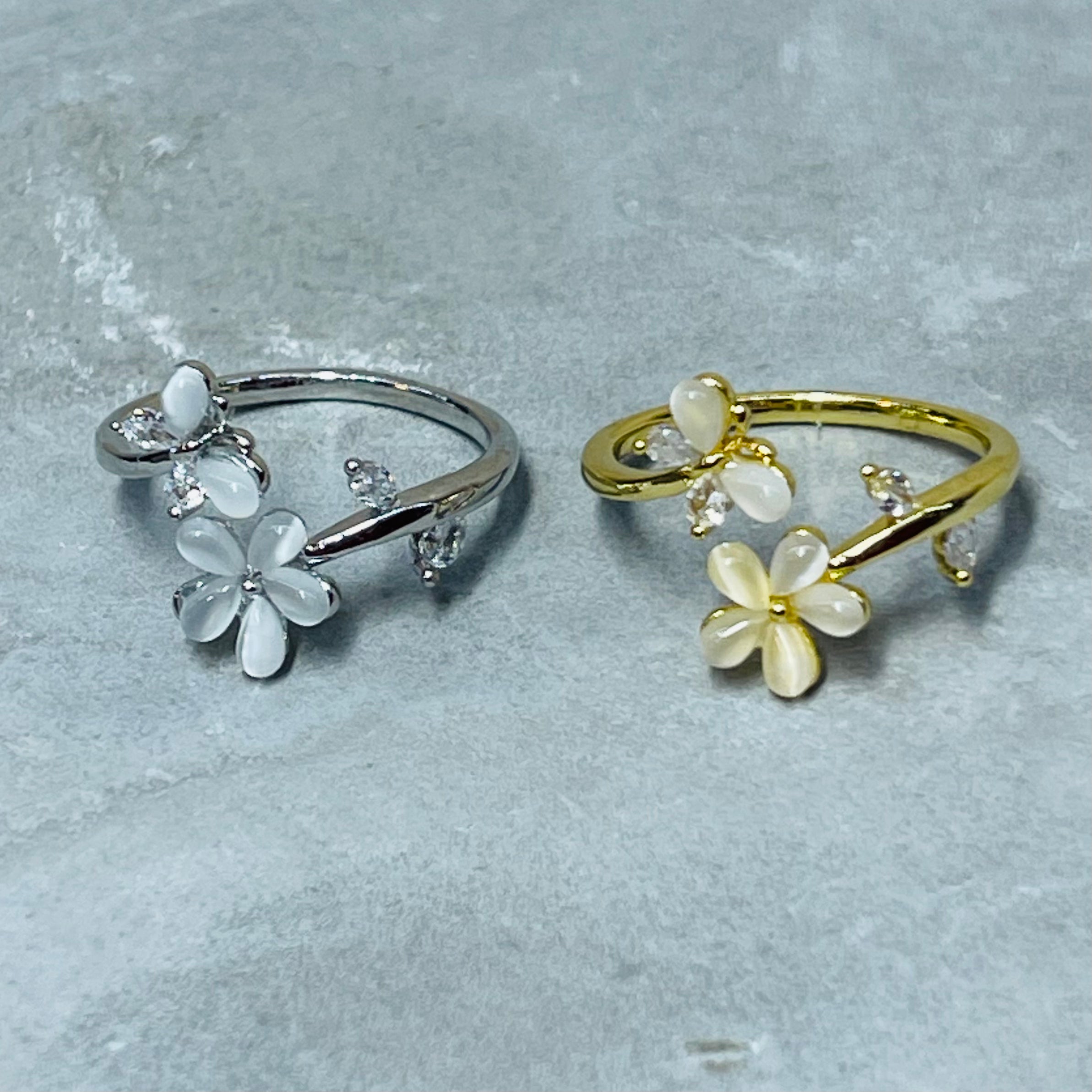 Flower and Butterfly Sparkling Gemstone Adjustable Ring Gift
