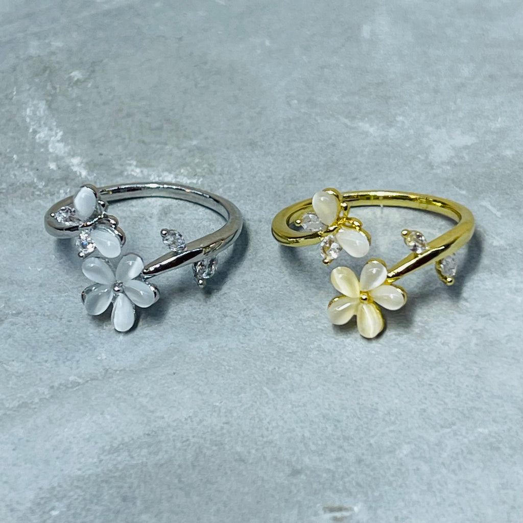 Flower and Butterfly Sparkling Gemstone Adjustable Ring Gift