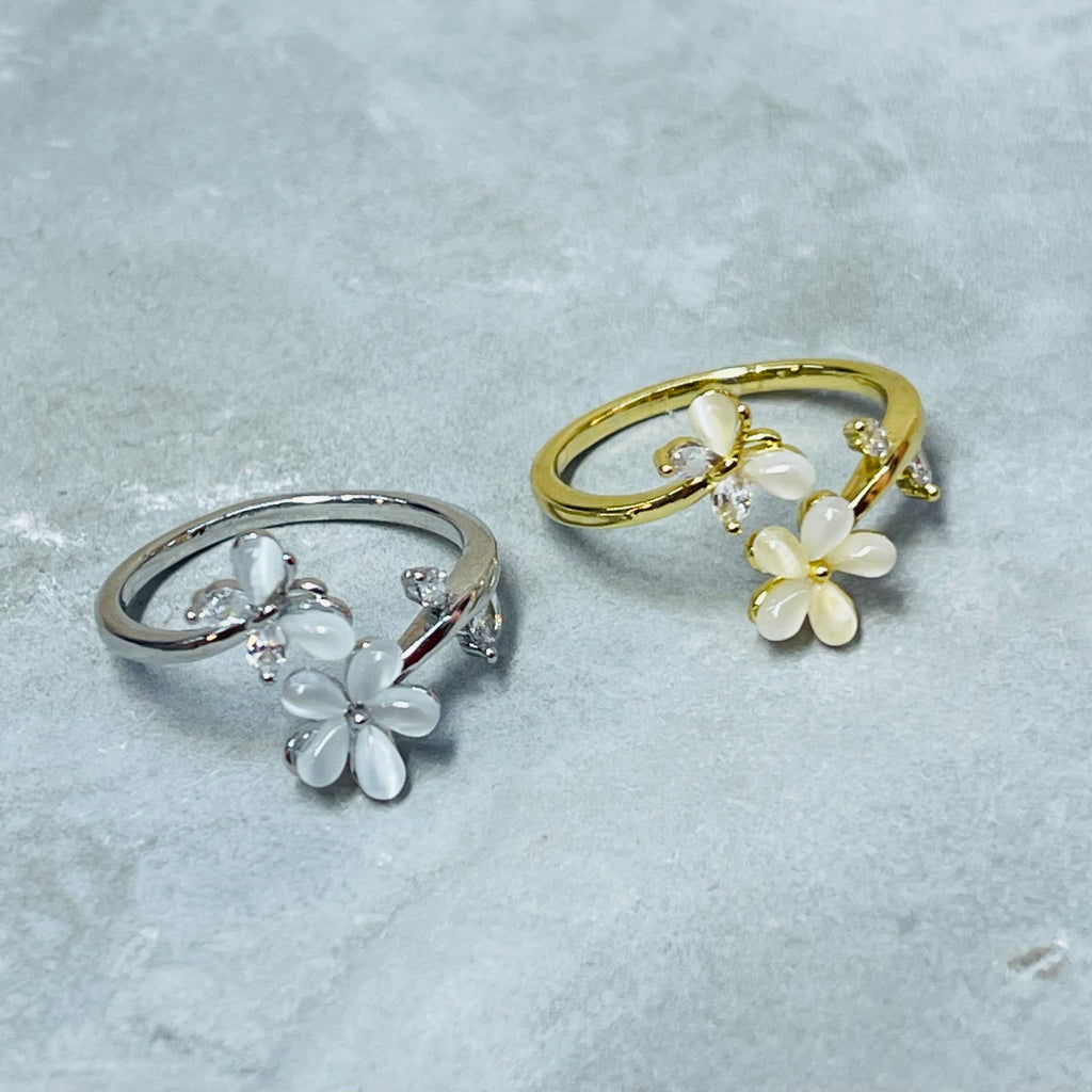 Flower and Butterfly Sparkling Gemstone Adjustable Ring Gift