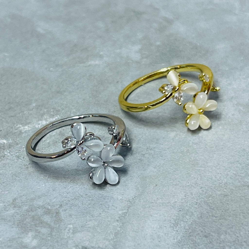 Flower and Butterfly Sparkling Gemstone Adjustable Ring Gift