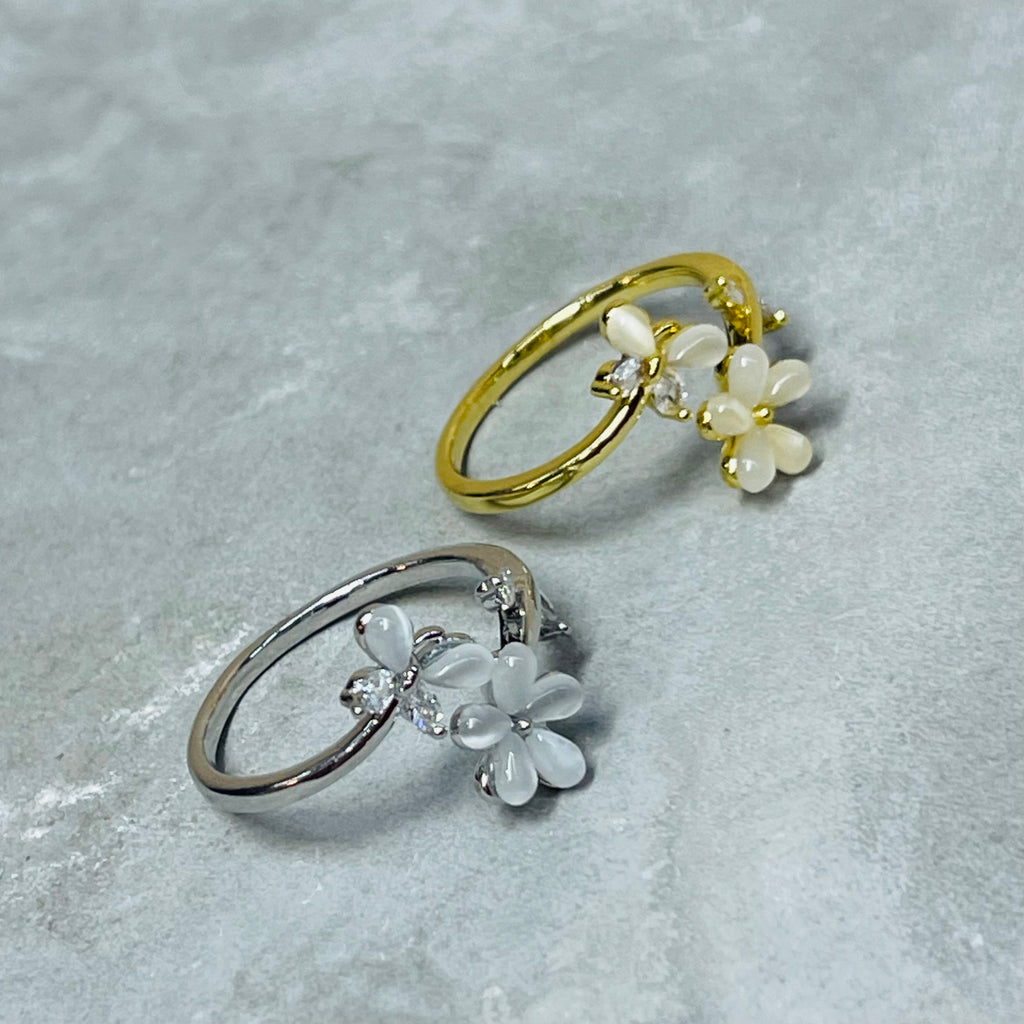 Flower and Butterfly Sparkling Gemstone Adjustable Ring Gift