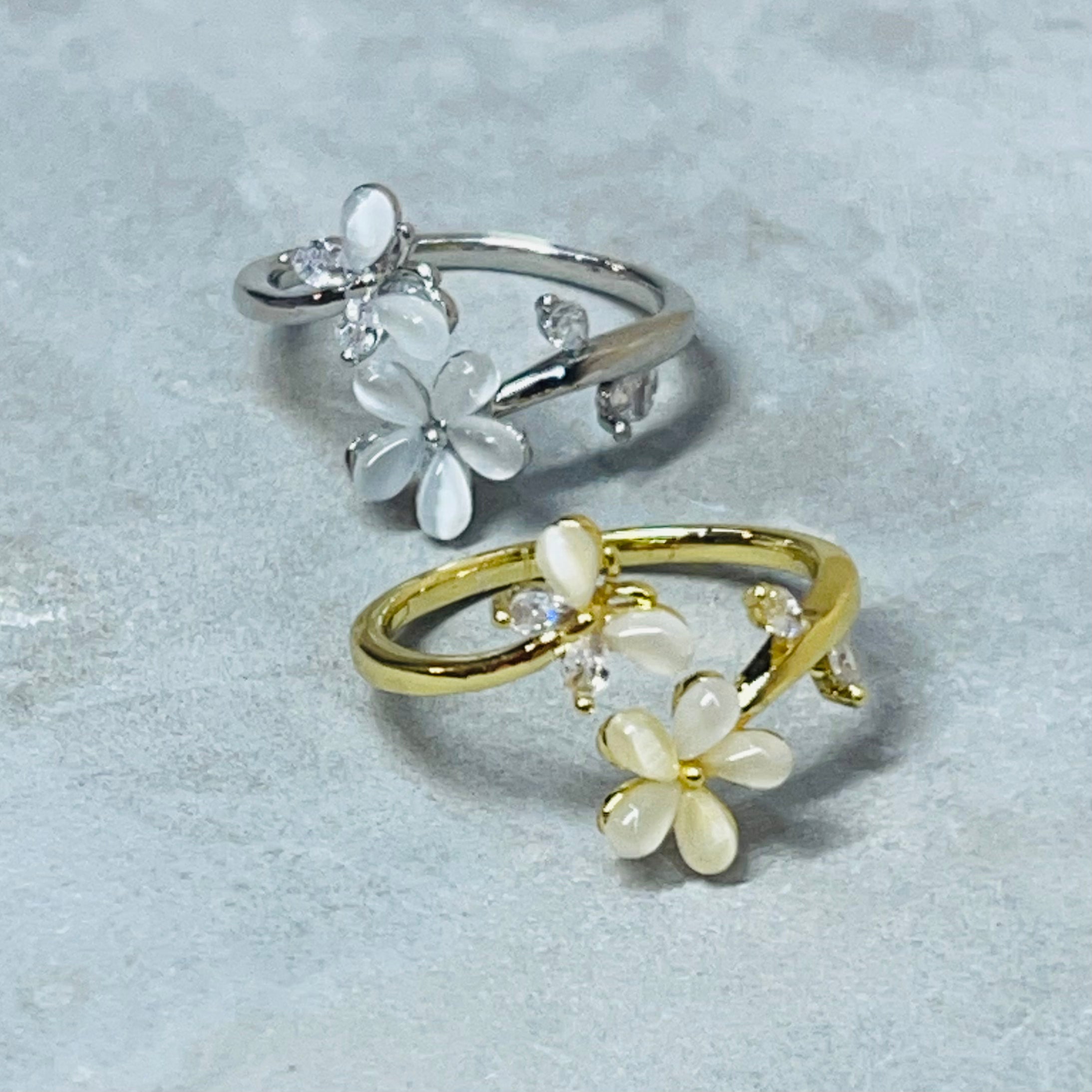 Flower and Butterfly Sparkling Gemstone Adjustable Ring Gift