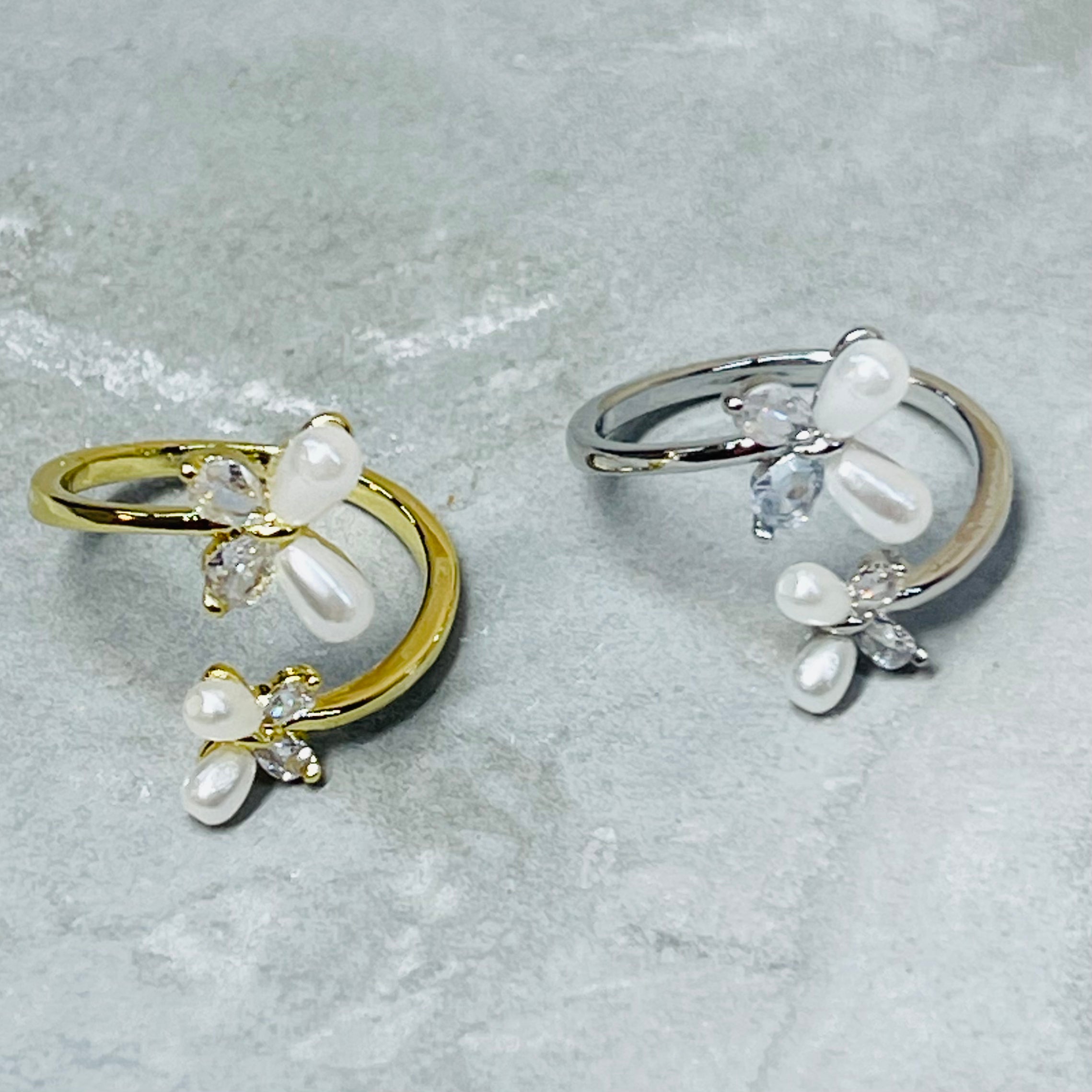 Flower and Butterfly Sparkling Gemstone Adjustable Ring Gift