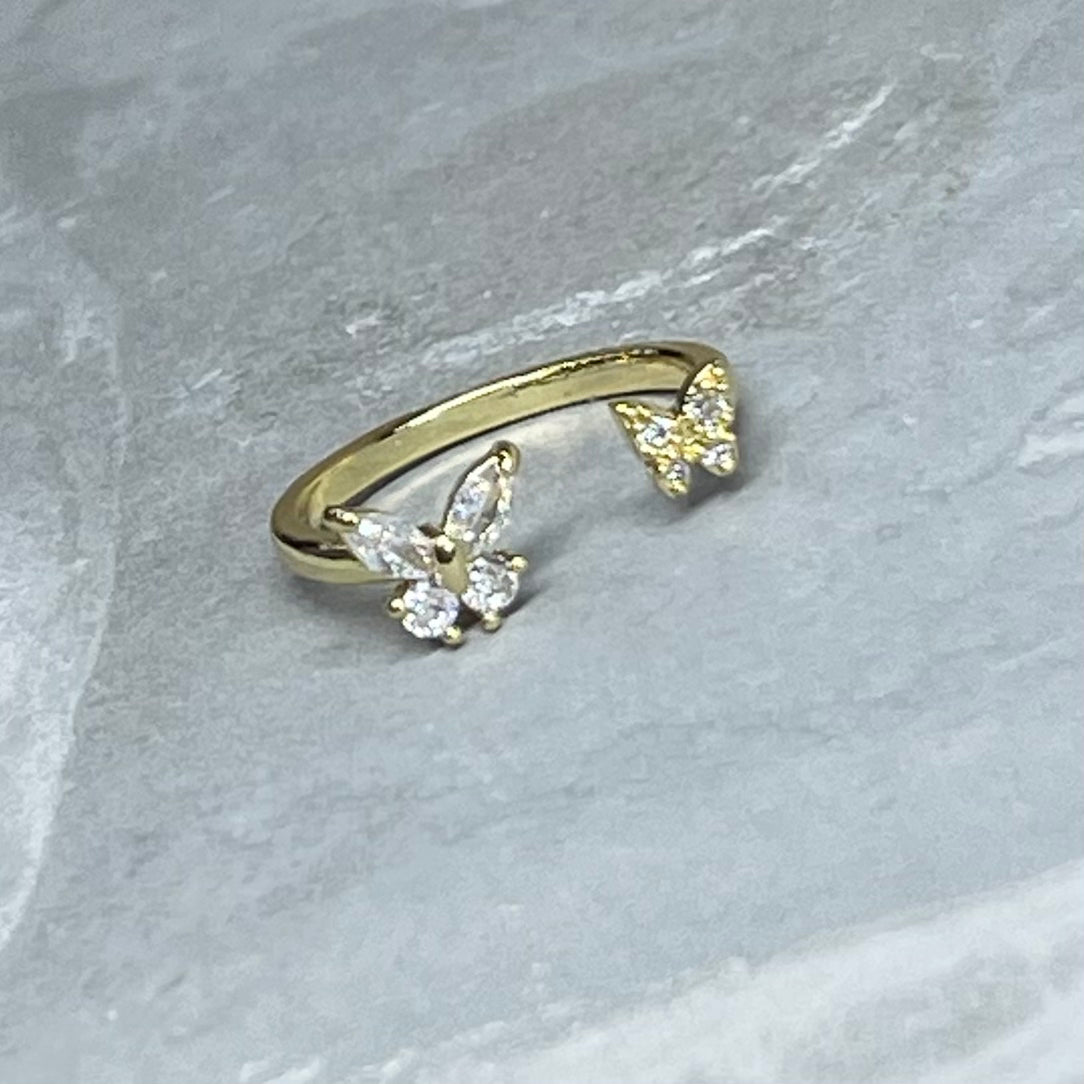 Double Butterfly Ring, Adjustable, Trendy, Holiday Gift 