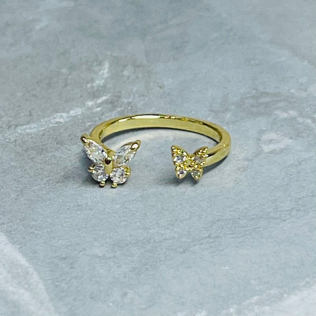 Double Butterfly Ring, Adjustable, Trendy, Holiday Gift 