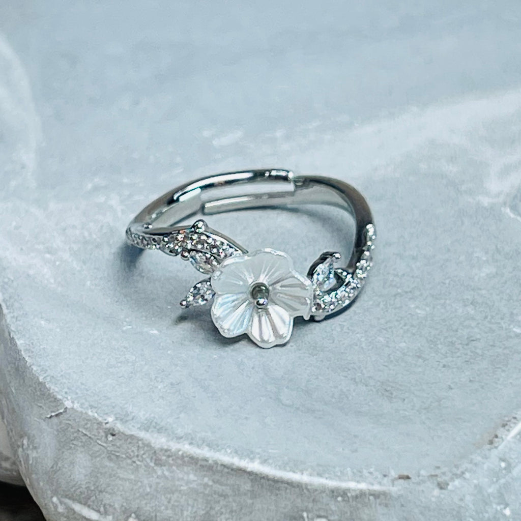 Daisy Sparkling Gemstone Adjustable Ring, Delicate Charm