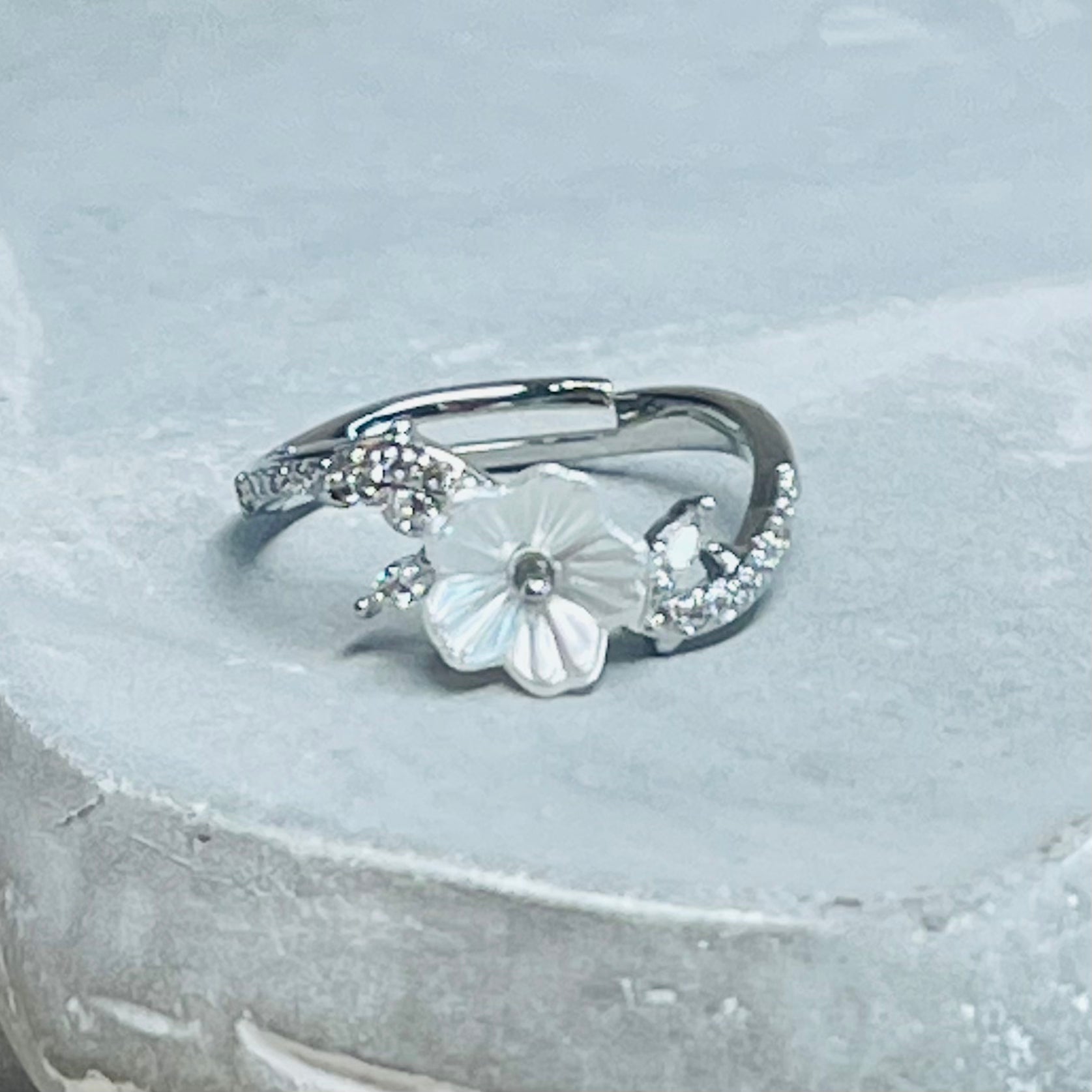 Daisy Sparkling Gemstone Adjustable Ring, Delicate Charm