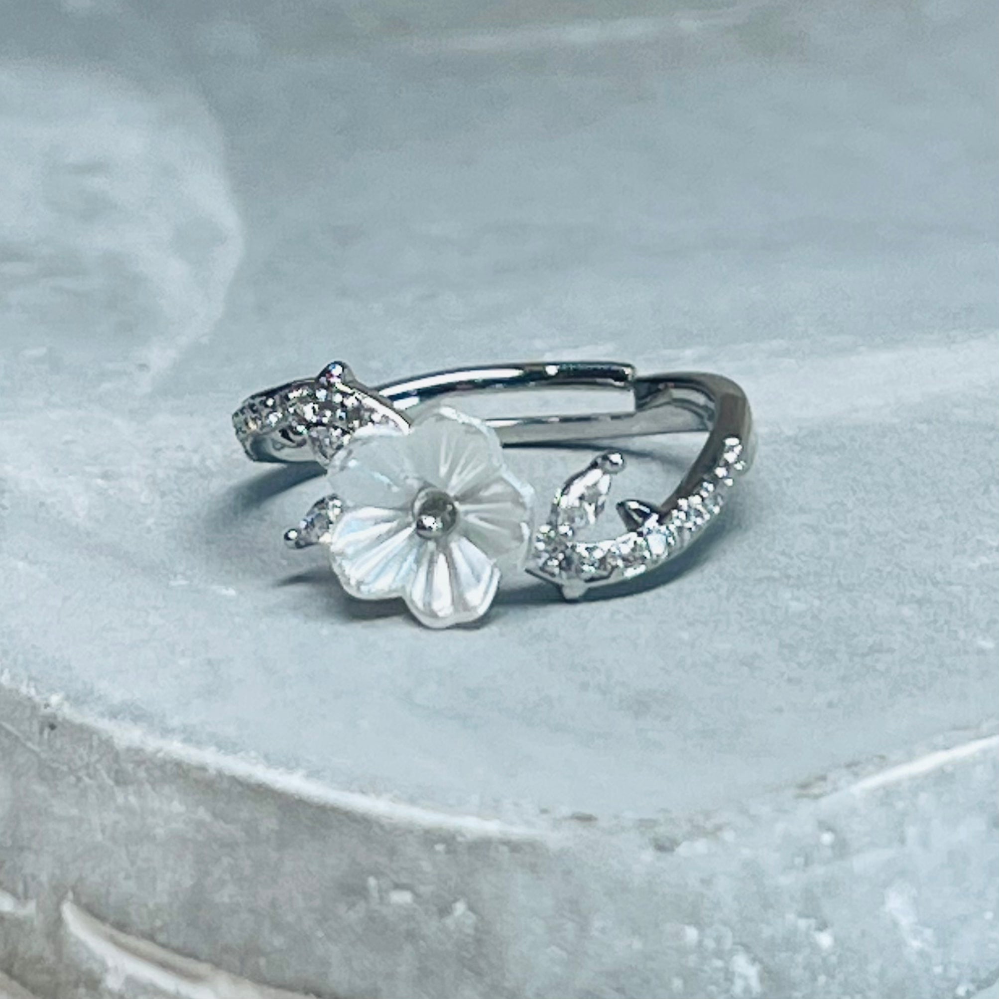 Daisy Sparkling Gemstone Adjustable Ring, Delicate Charm