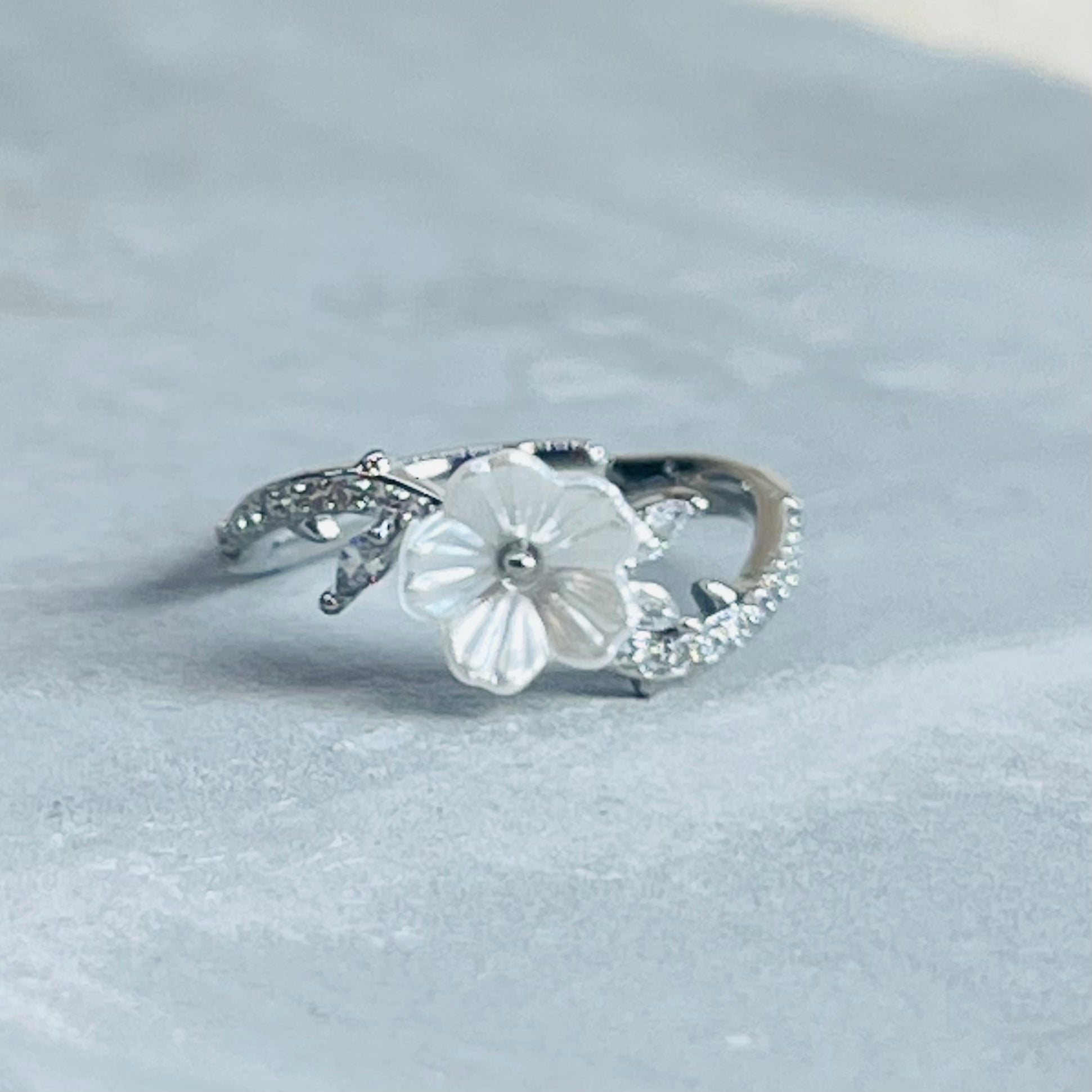 Daisy Sparkling Gemstone Adjustable Ring, Delicate Charm