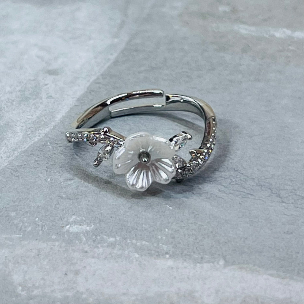 Daisy Sparkling Gemstone Adjustable Ring, Delicate Charm