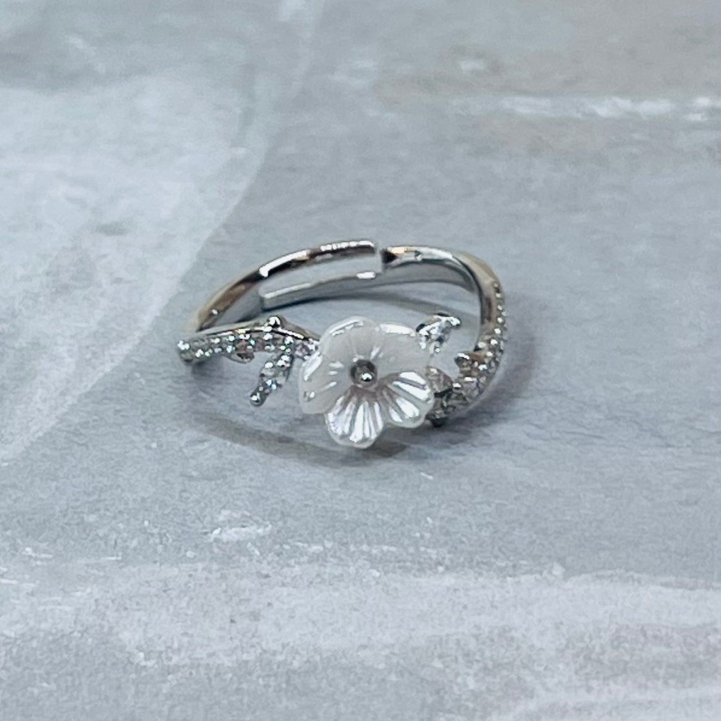Daisy Sparkling Gemstone Adjustable Ring, Delicate Charm
