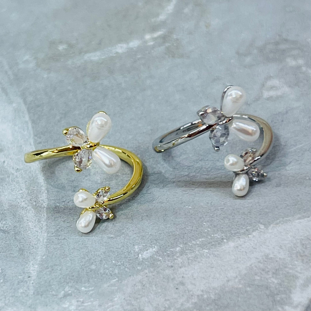 Double Butterfly Adjustable Ring with Stones, Elegant Design