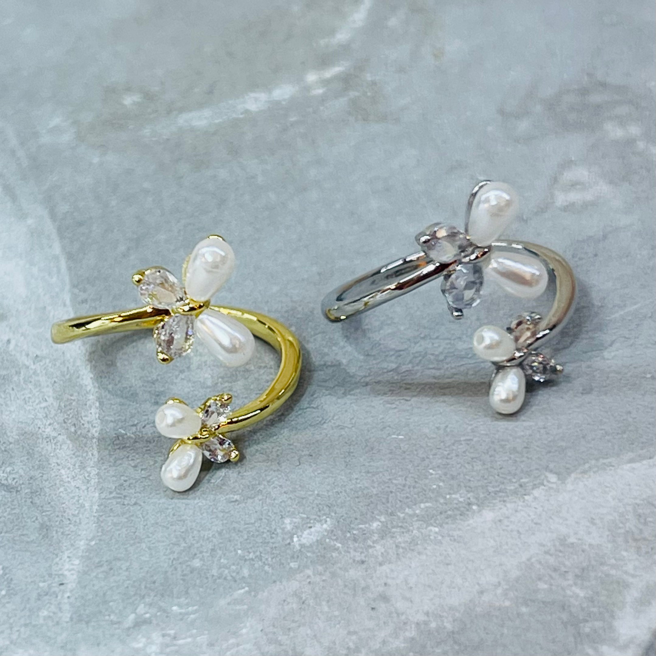 Double Butterfly Adjustable Ring with Stones, Elegant Design