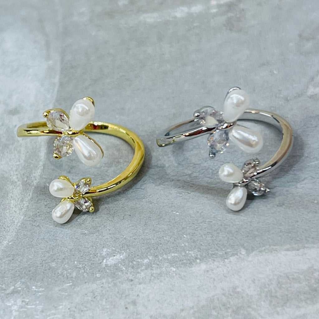 Double Butterfly Adjustable Ring with Stones, Elegant Design