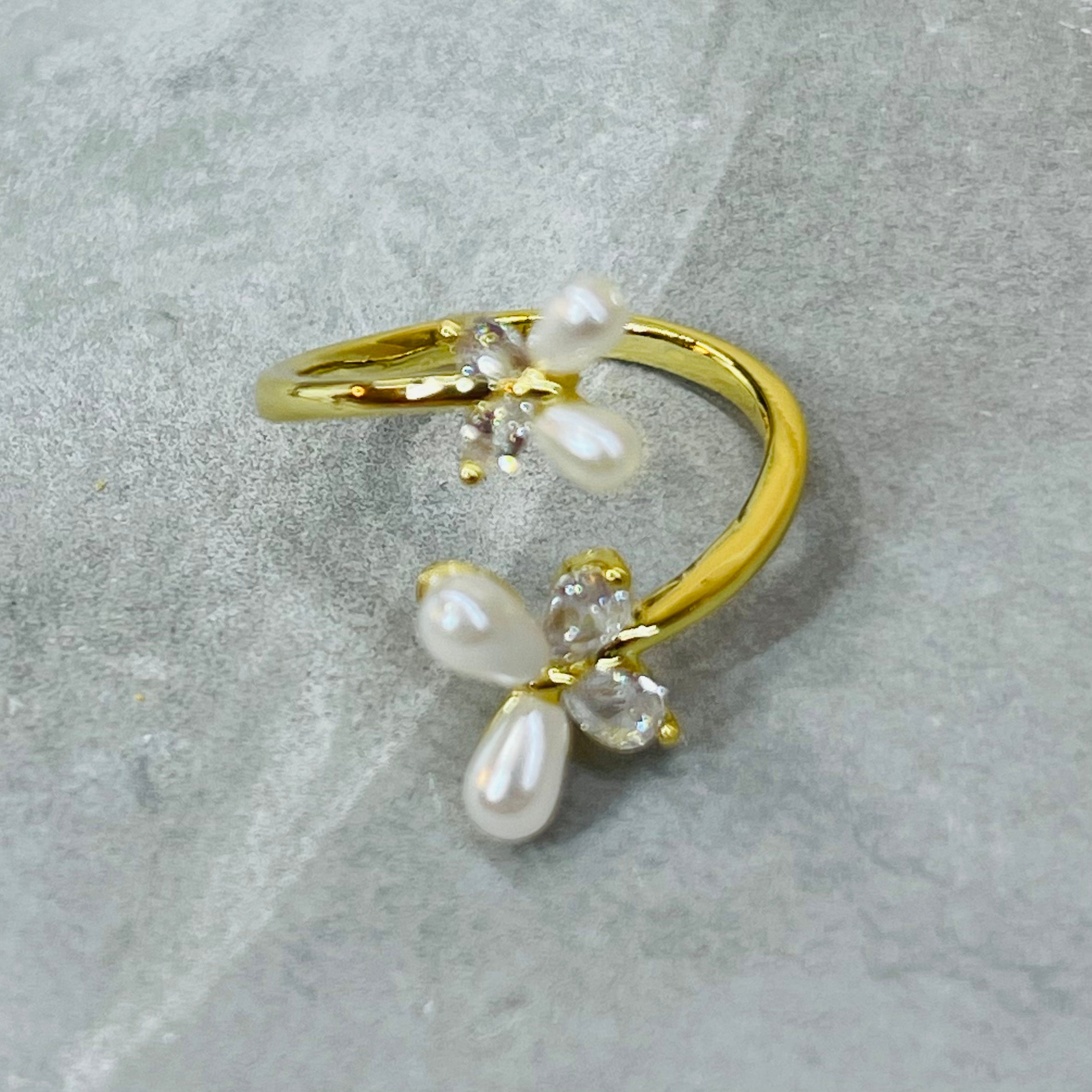 Double Butterfly Adjustable Ring with Stones, Elegant Design