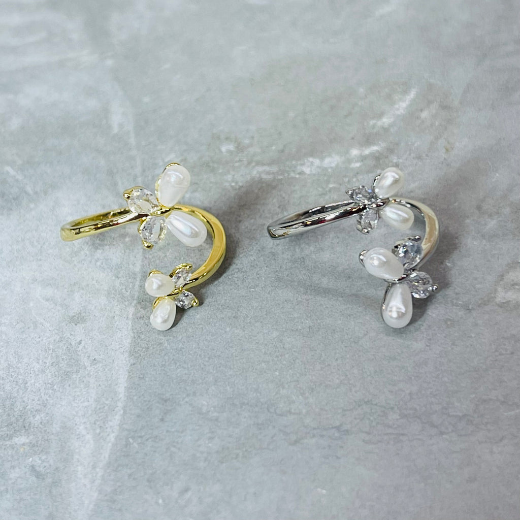 Double Butterfly Adjustable Ring with Stones, Elegant Design