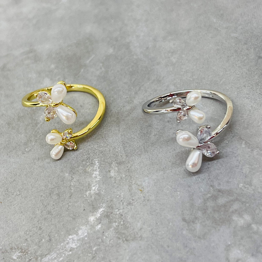 Double Butterfly Adjustable Ring with Stones, Elegant Design
