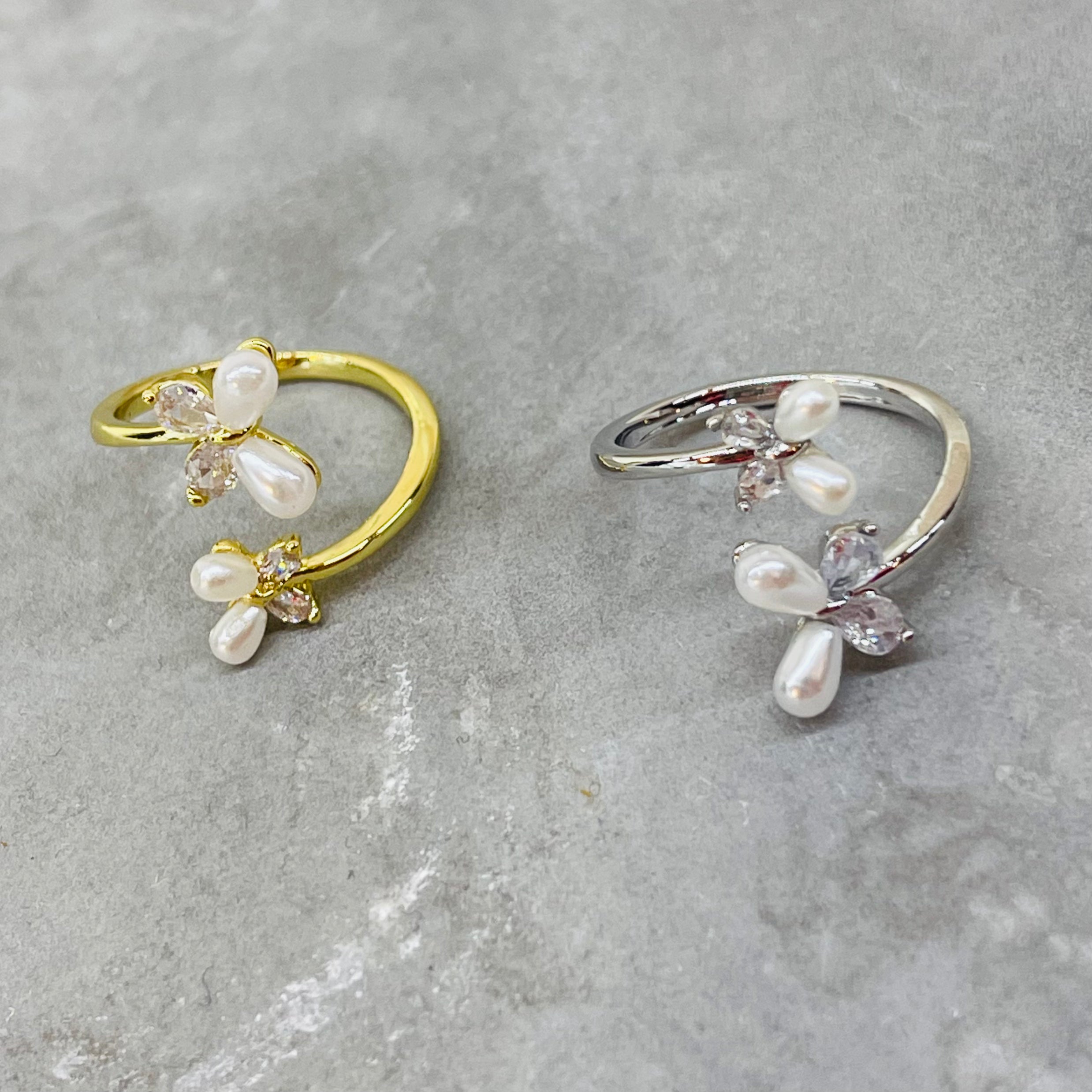 Double Butterfly Adjustable Ring with Stones, Elegant Design