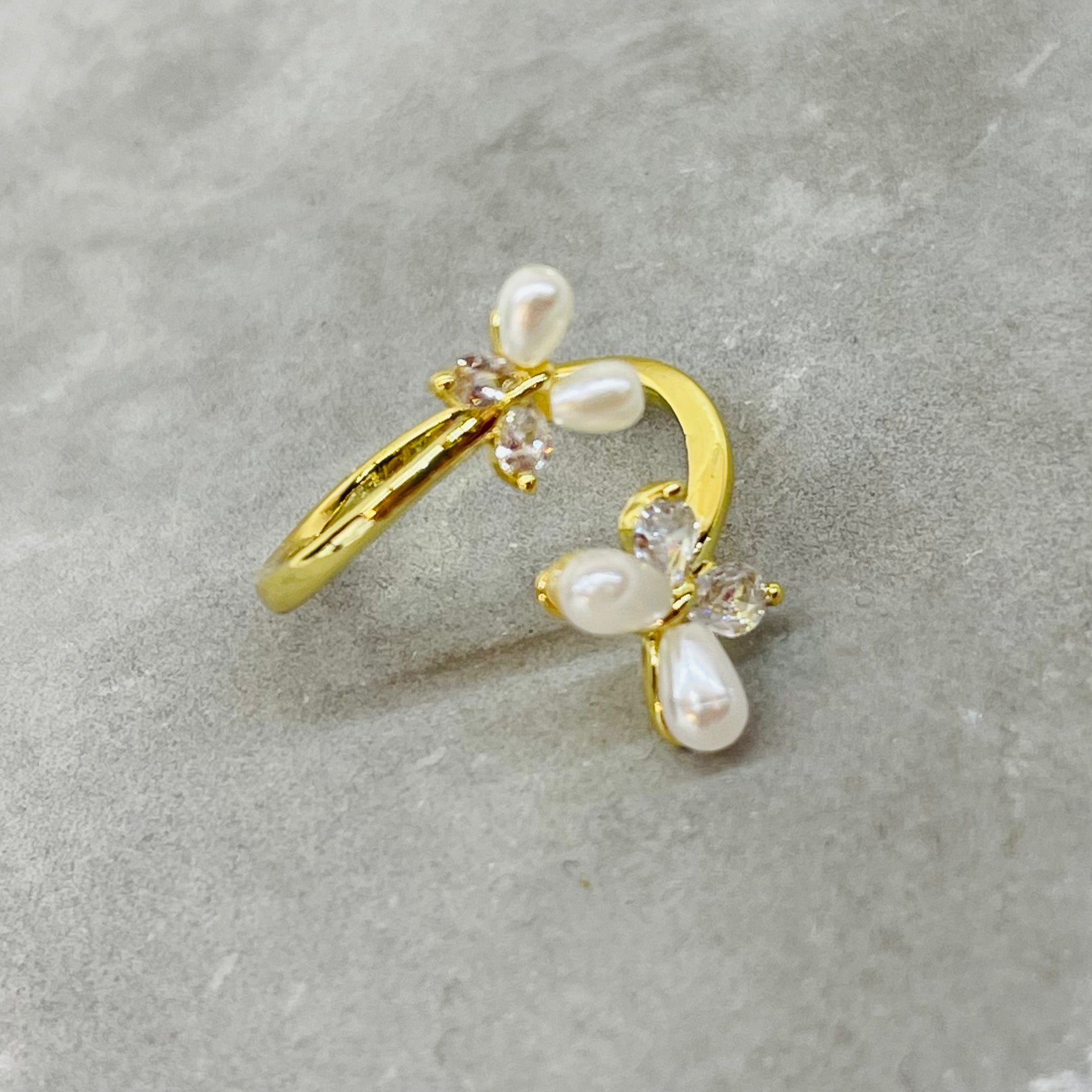 Double Butterfly Adjustable Ring with Stones, Elegant Design