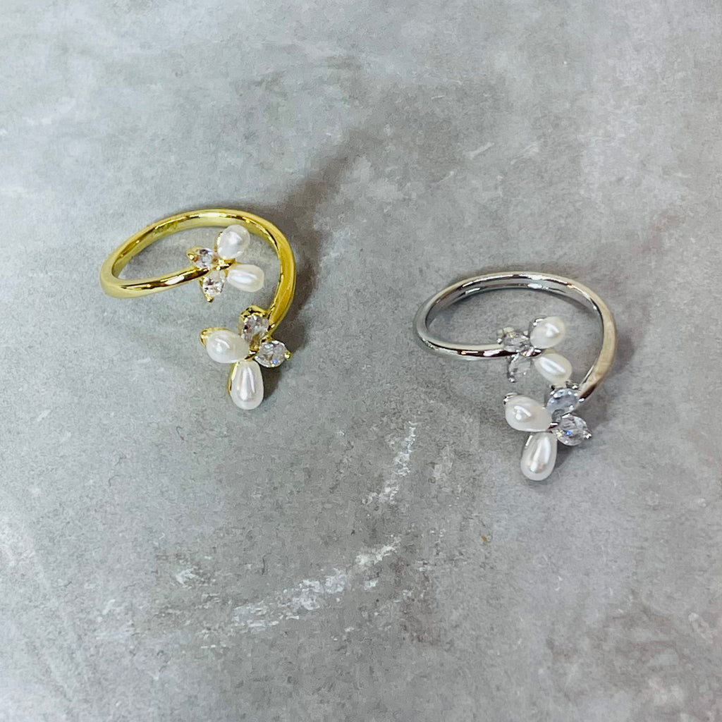 Double Butterfly Adjustable Ring with Stones, Elegant Design