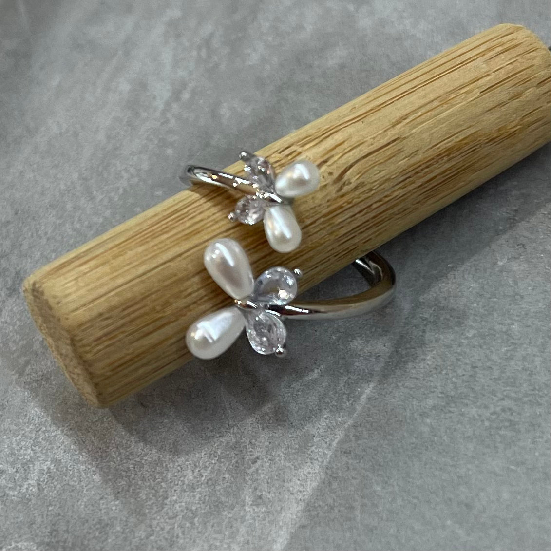 Double Butterfly Adjustable Ring with Stones, Elegant Design