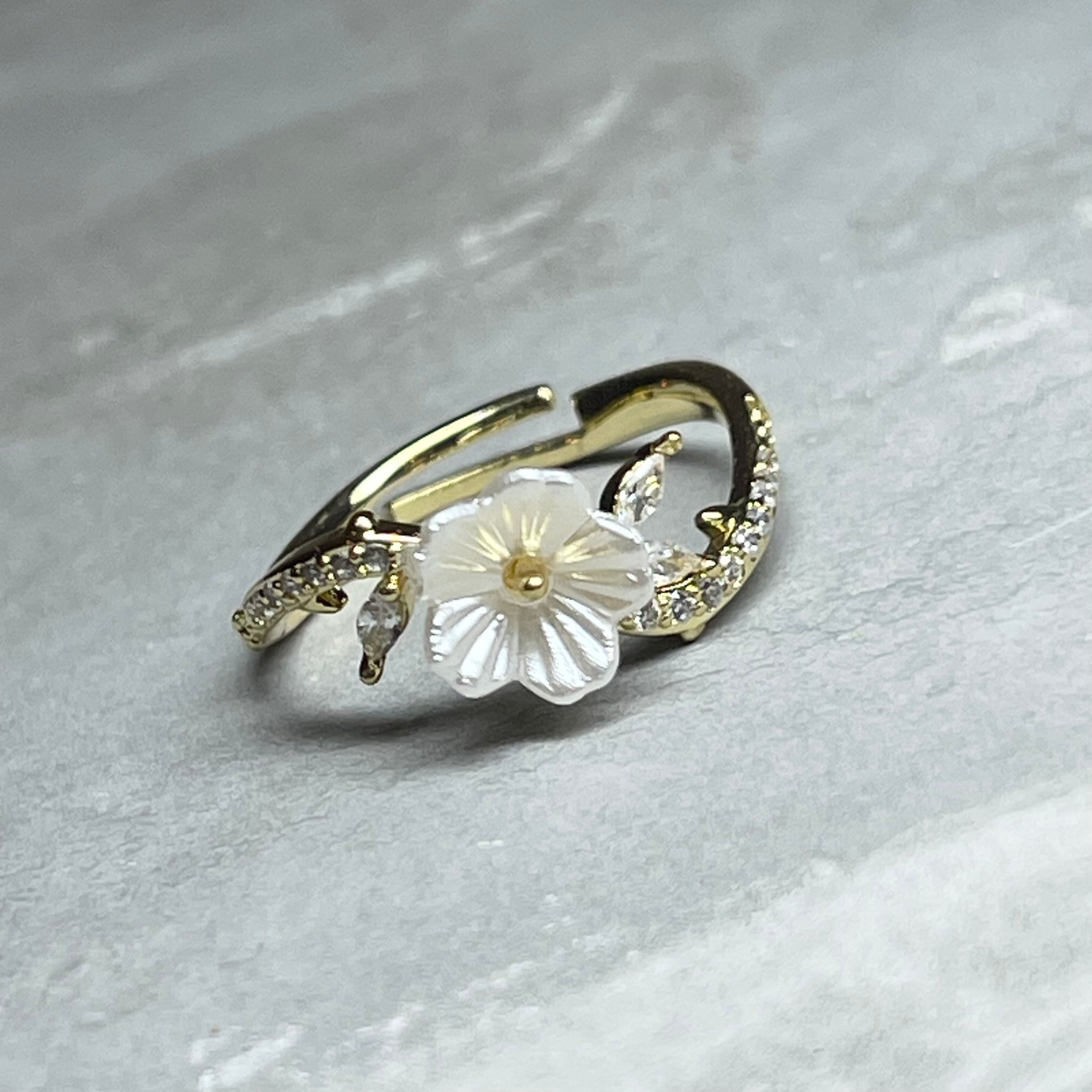 Daisy Sparkling Gemstone Adjustable Ring, Delicate Charm