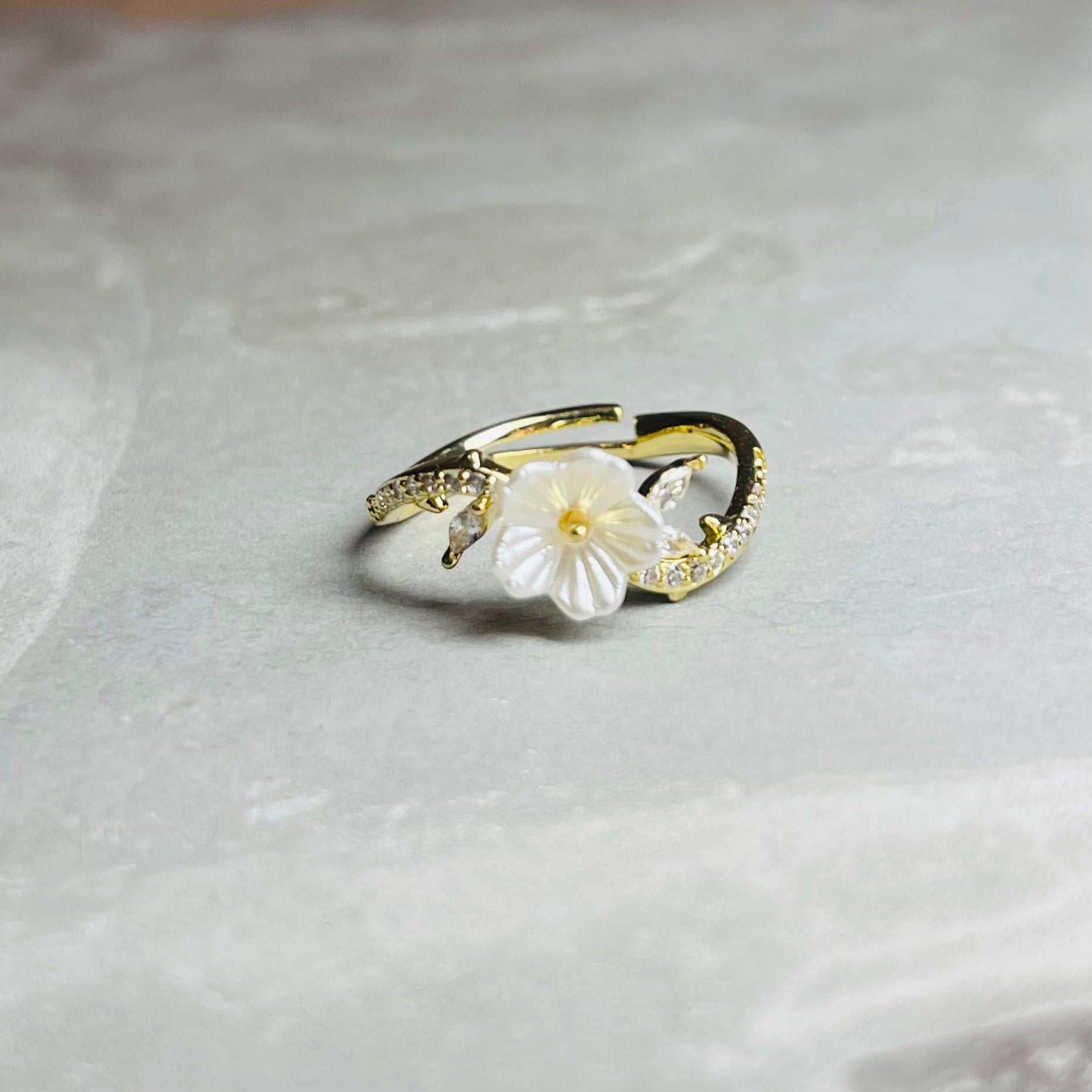 Daisy Sparkling Gemstone Adjustable Ring, Delicate Charm