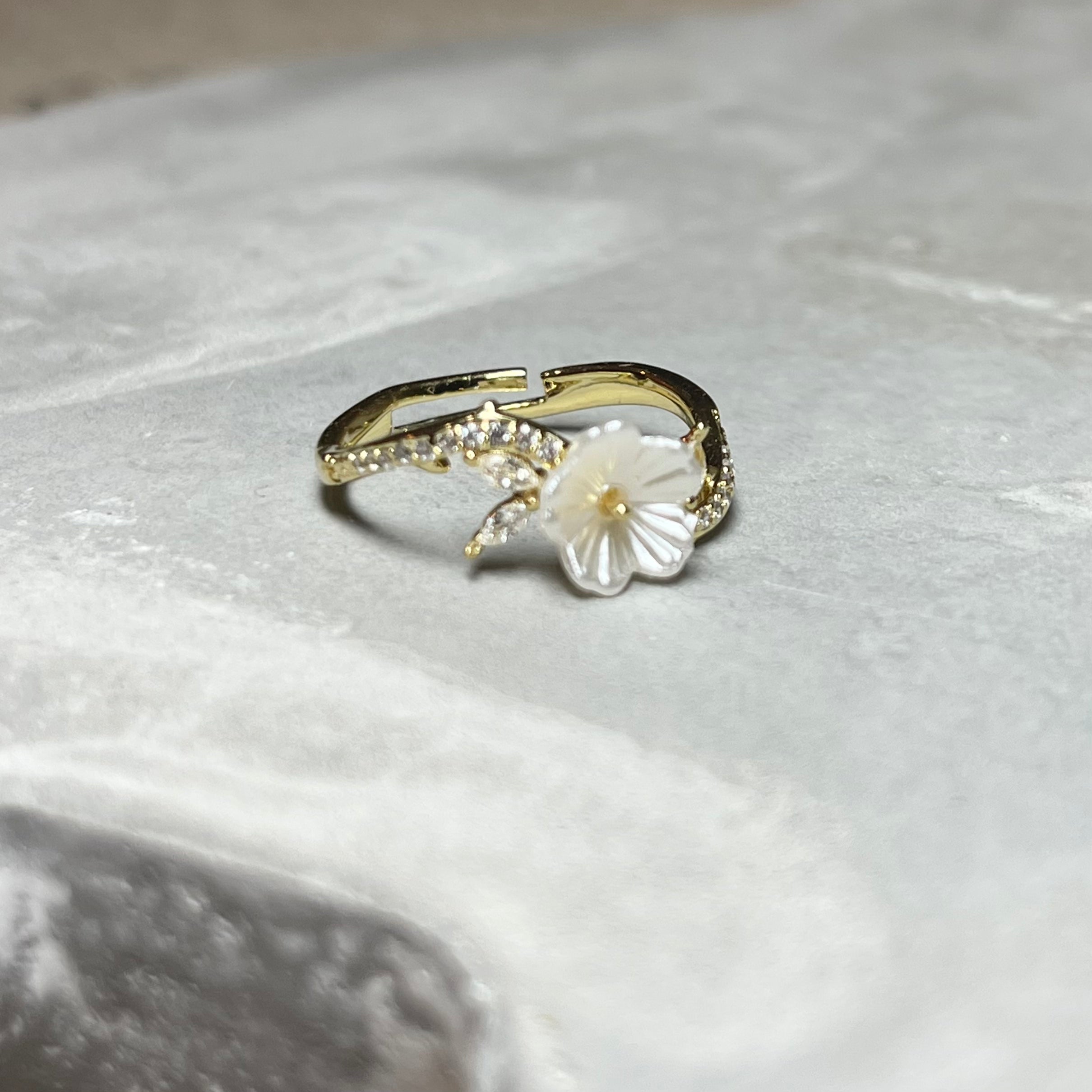 Daisy Sparkling Gemstone Adjustable Ring, Delicate Charm