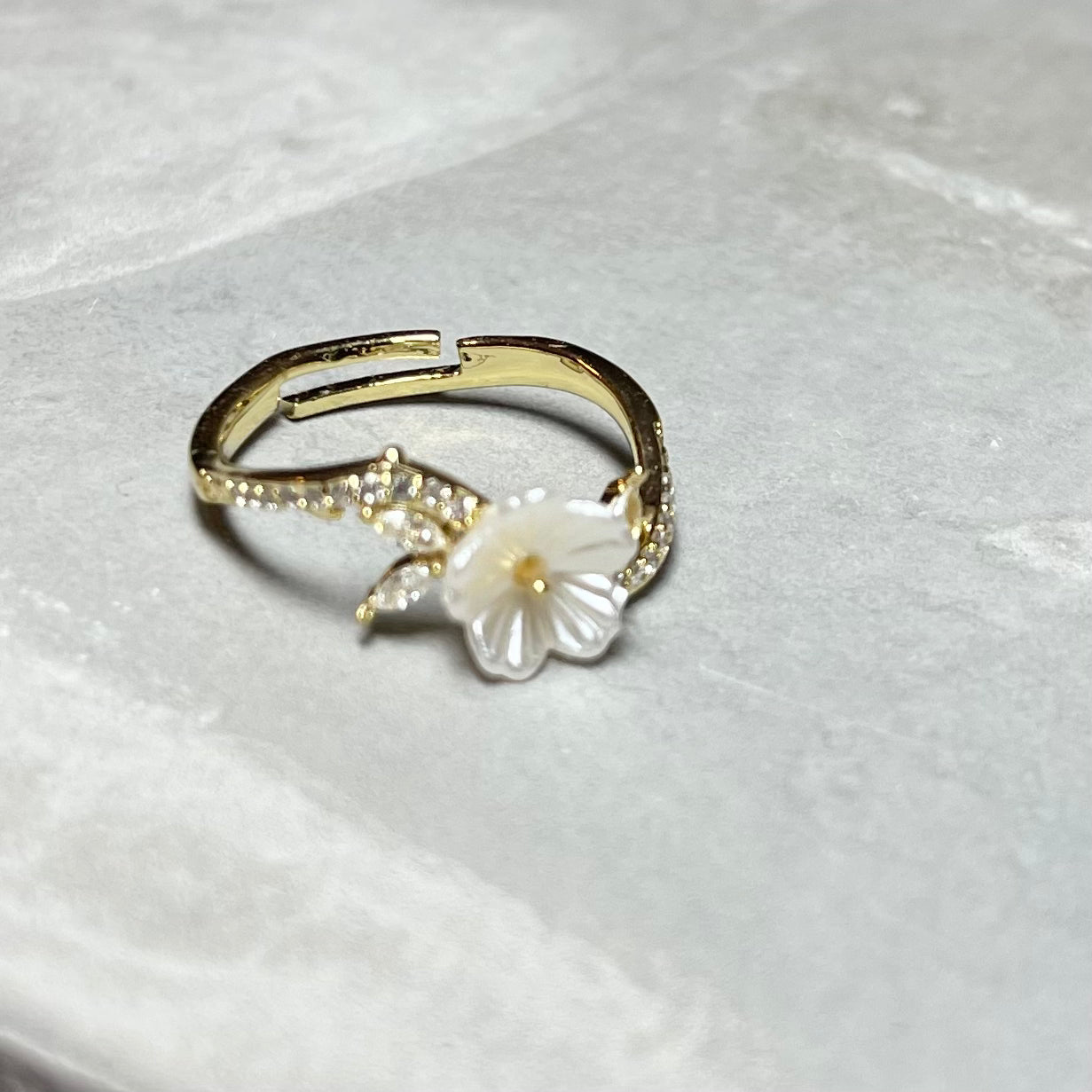 Daisy Sparkling Gemstone Adjustable Ring, Delicate Charm