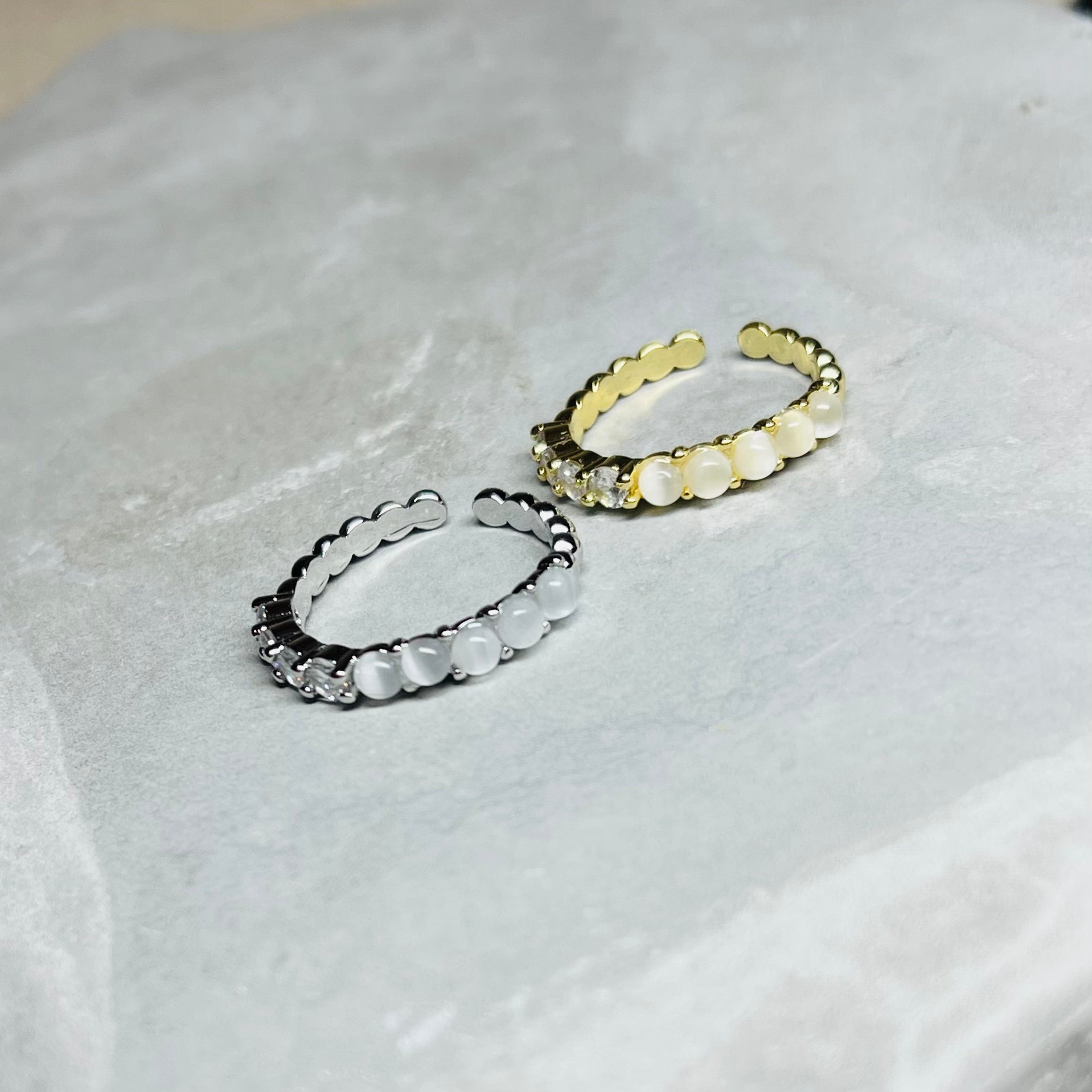 Round White Opal Stone Adjustable Ring, Modern, Gift for Her