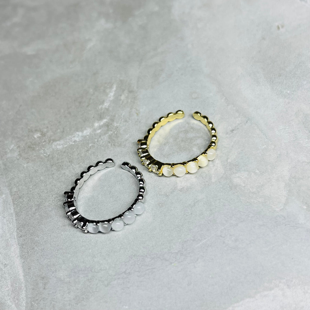 Round White Opal Stone Adjustable Ring, Modern, Gift for Her