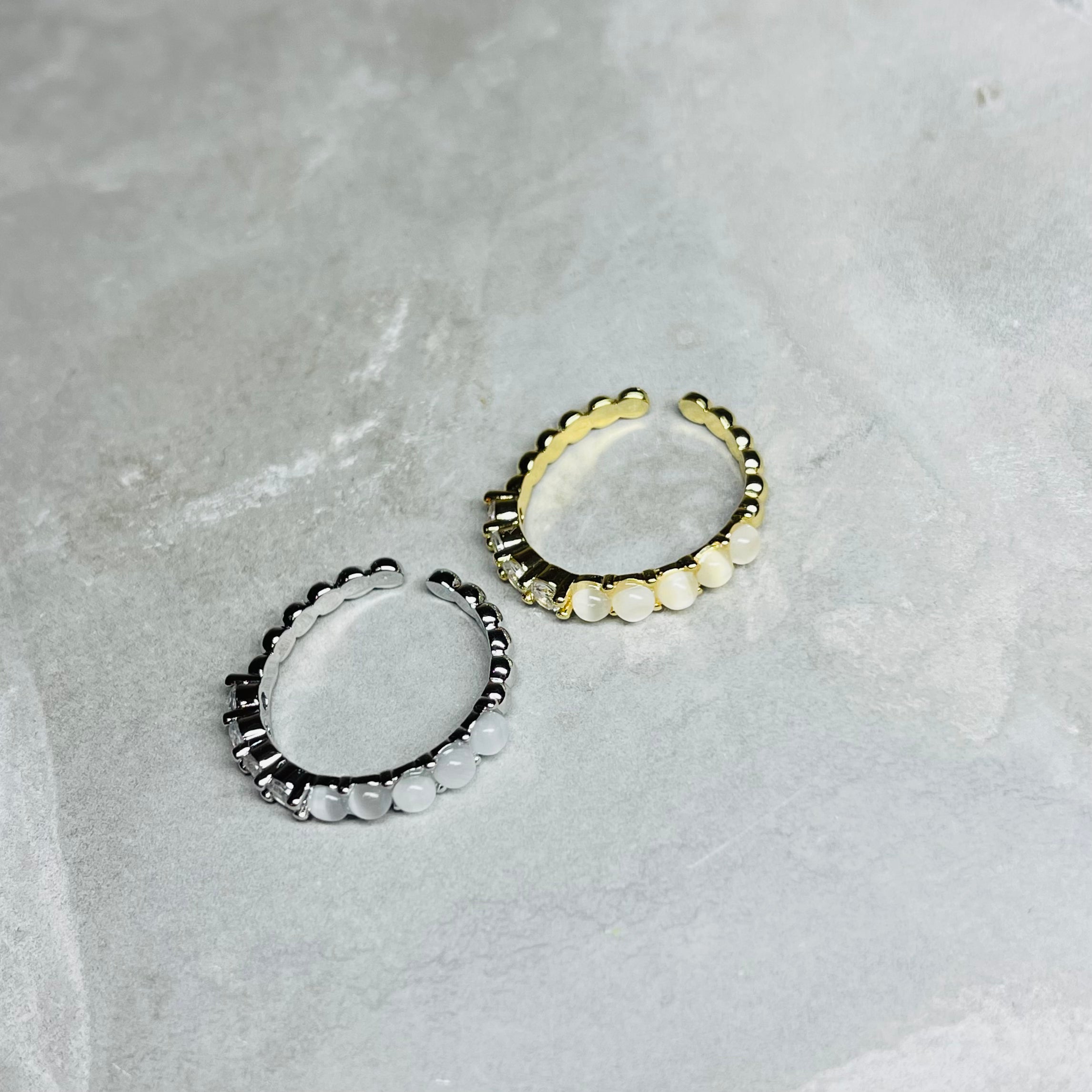 Round White Opal Stone Adjustable Ring, Modern, Gift for Her