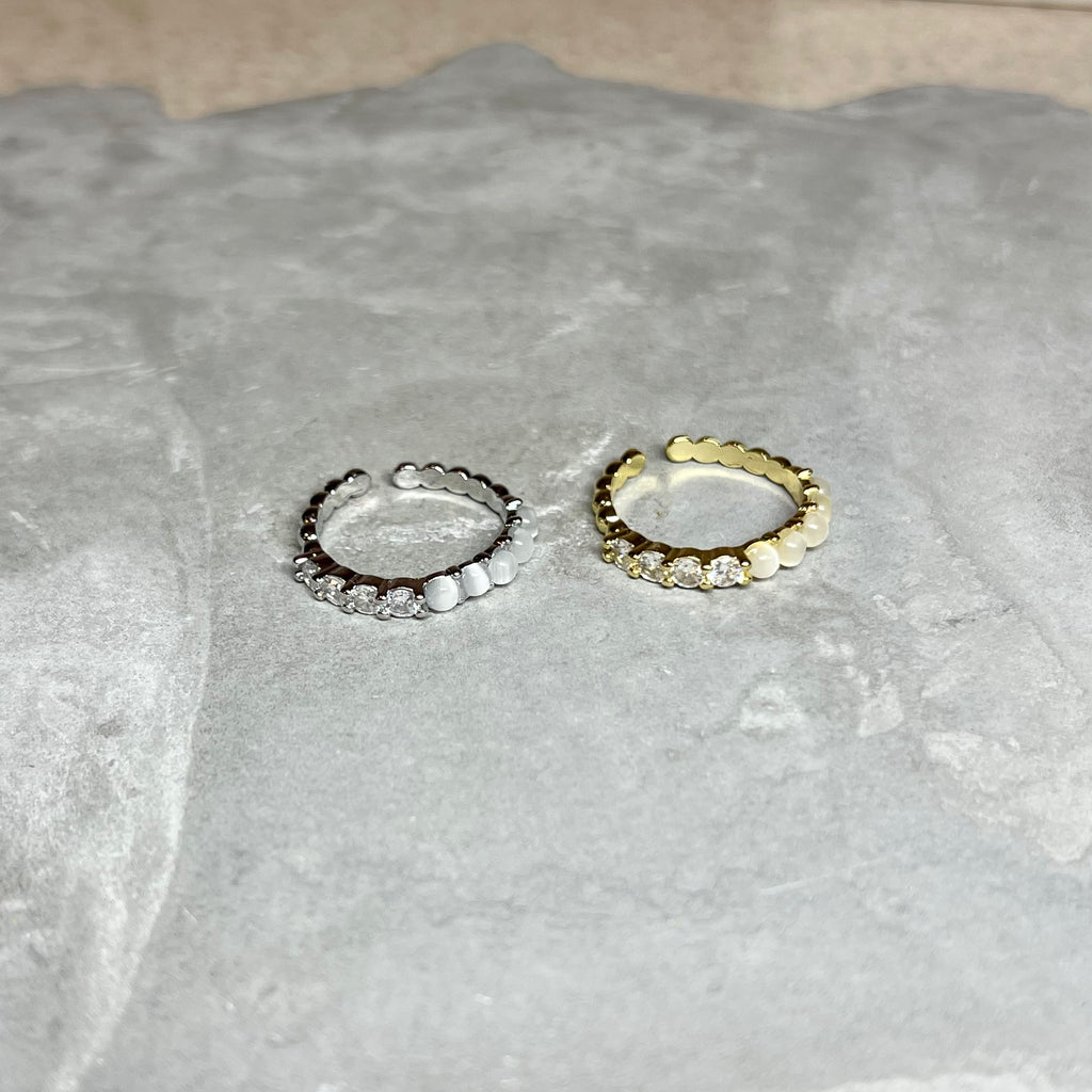 Round White Opal Stone Adjustable Ring, Modern, Gift for Her