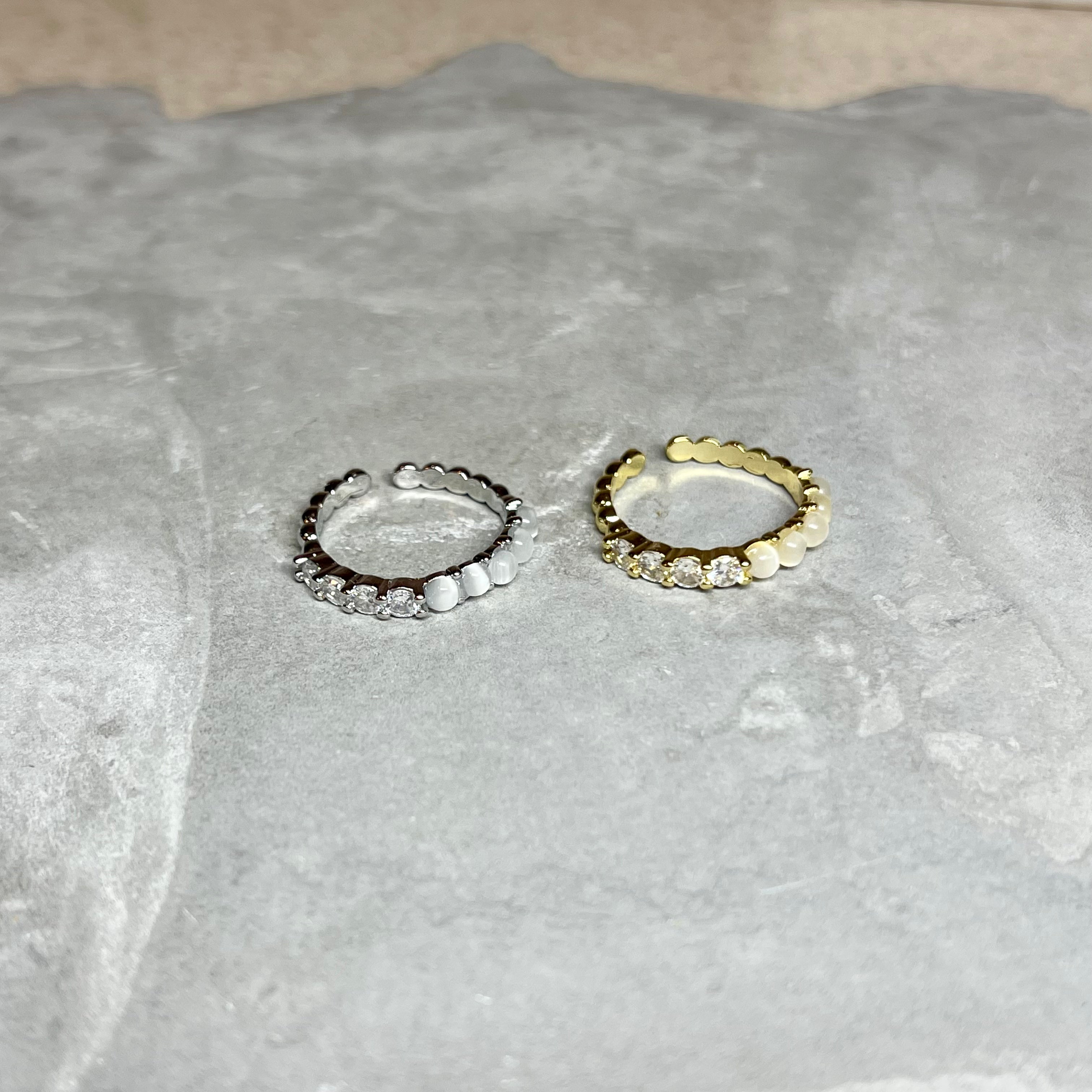 Round White Opal Stone Adjustable Ring, Modern, Gift for Her