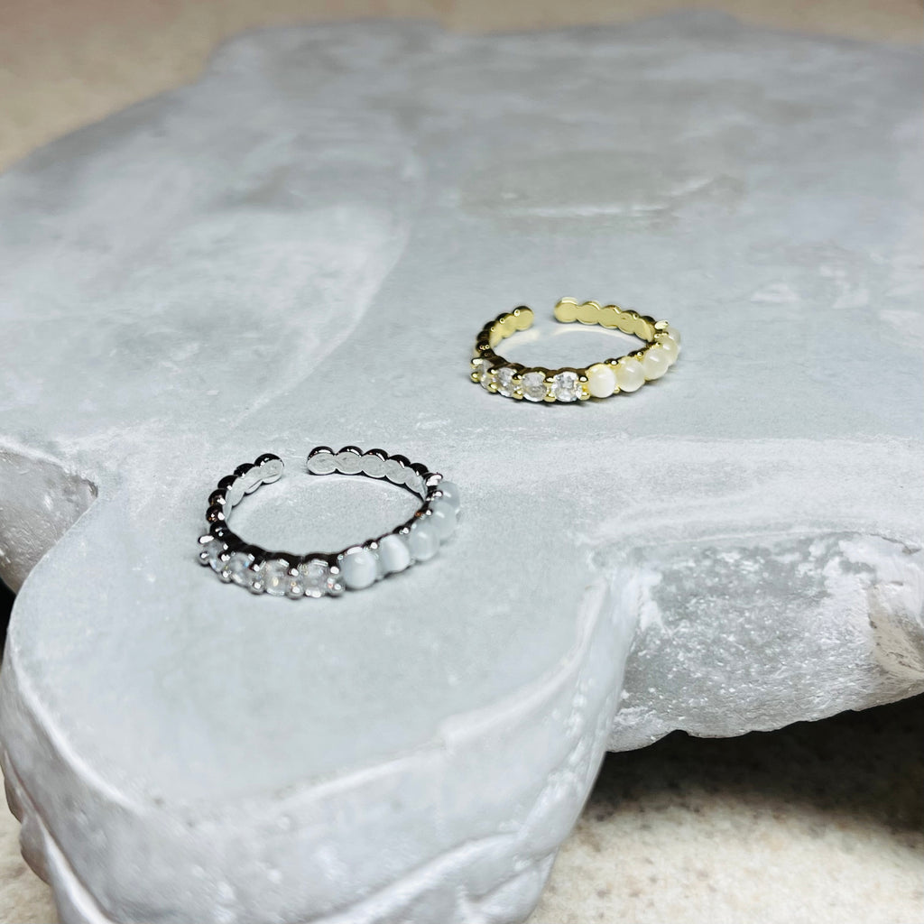 Round White Opal Stone Adjustable Ring, Modern, Gift for Her