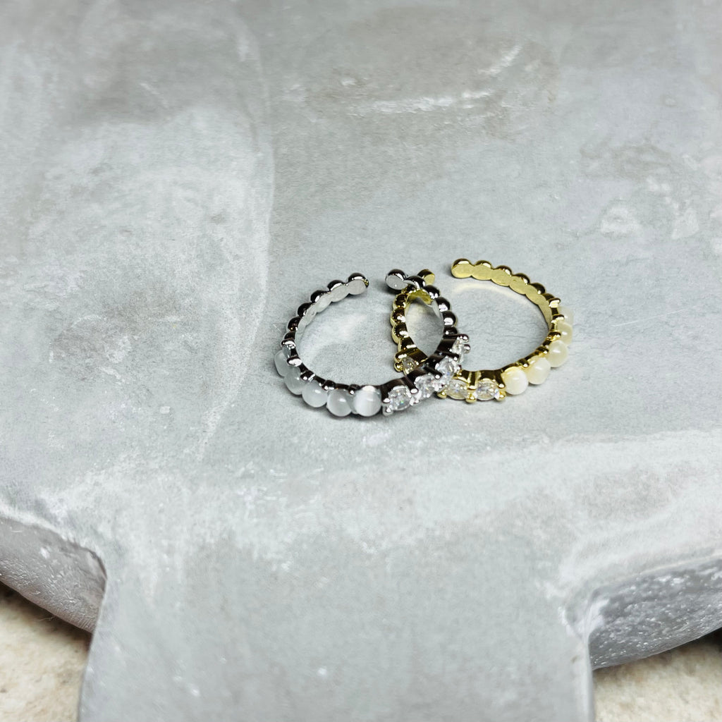 Round White Opal Stone Adjustable Ring, Modern, Gift for Her