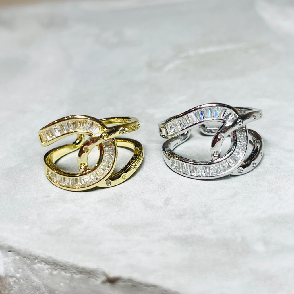 Bold Knot Sparkling Gemstone Adjustable Ring, Elegant Design