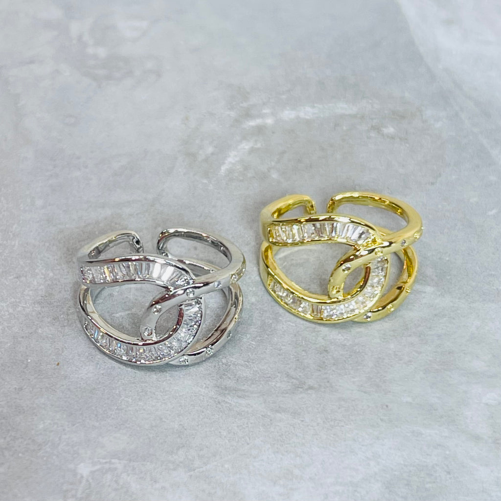 Bold Knot Sparkling Gemstone Adjustable Ring, Elegant Design