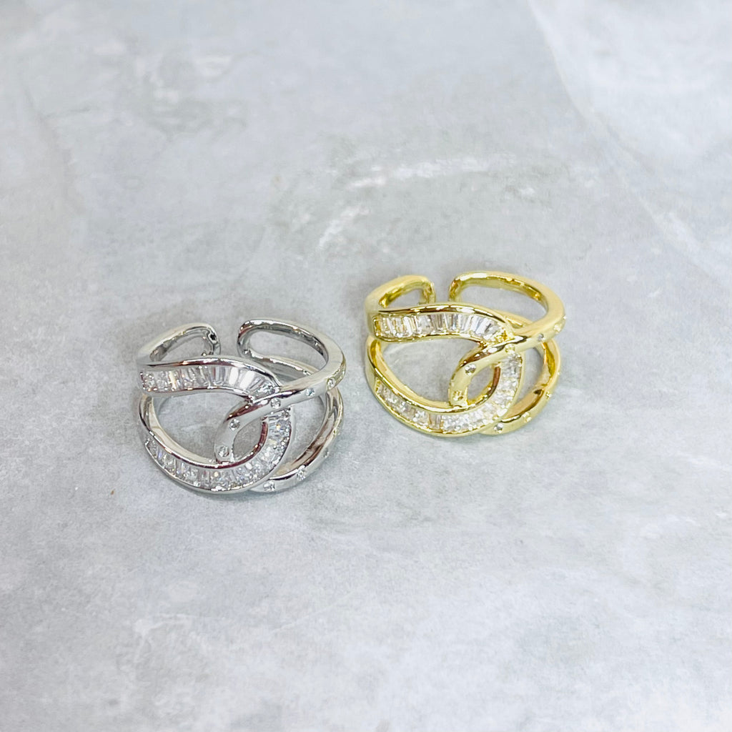 Bold Knot Sparkling Gemstone Adjustable Ring, Elegant Design